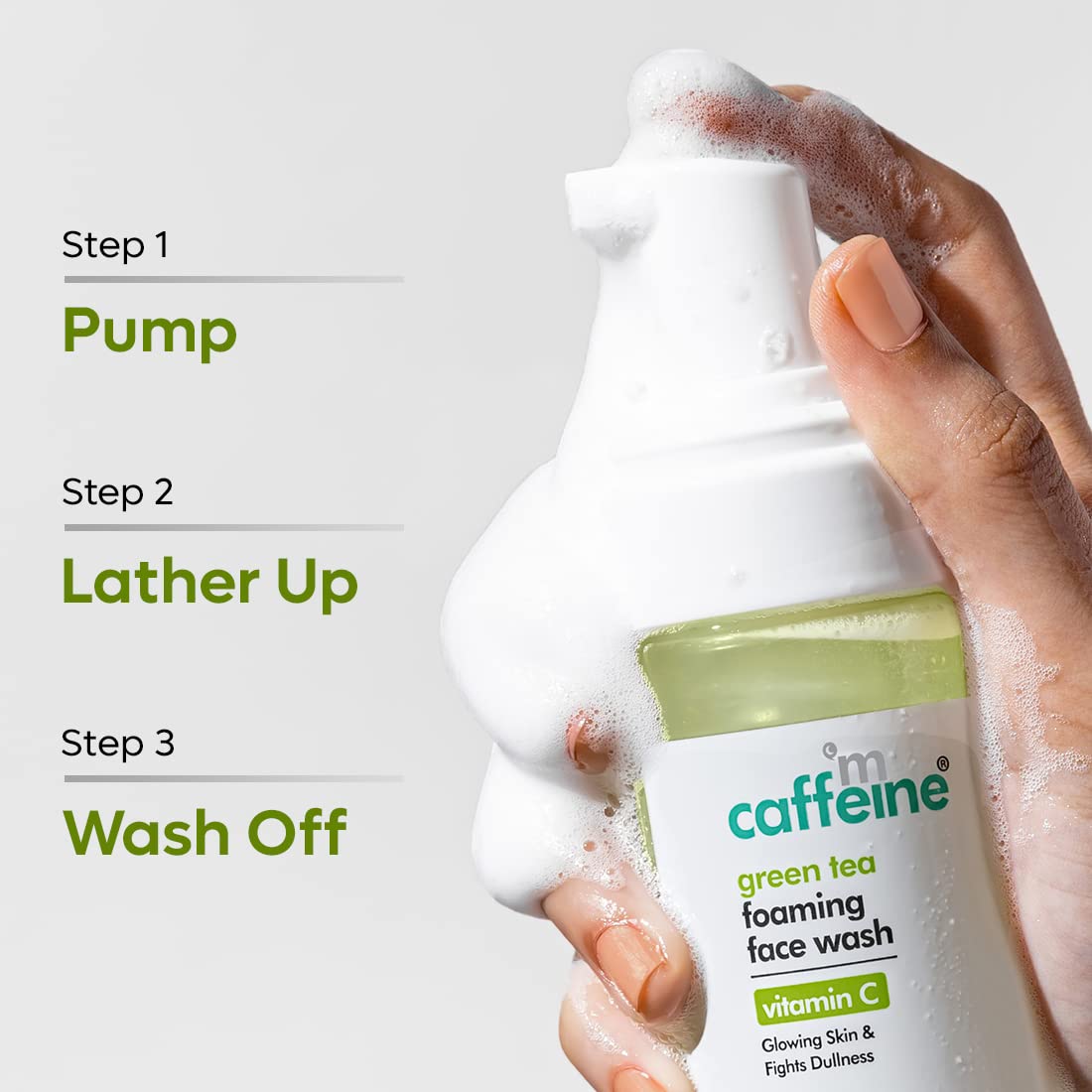 mCaffeine Foaming Face Wash for Combination Skin - Reduces Dark Spots & Balances Oil | Vitamin C, Aloe Vera & Green Tea Formula | Refreshing Daily Facial Cleanser for Men & Women | 110ml | Perfect for Morning & Night Skincare Routine