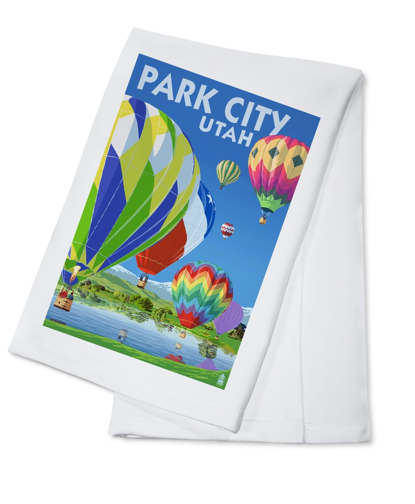 Park City Utah Hot Air Balloon Print 100% Cotton Tea Towel - Decorative Hand Towel for Kitchen, Bathroom & Home Decor - Perfect for Gifts, Housewarming & Farmhouse Style