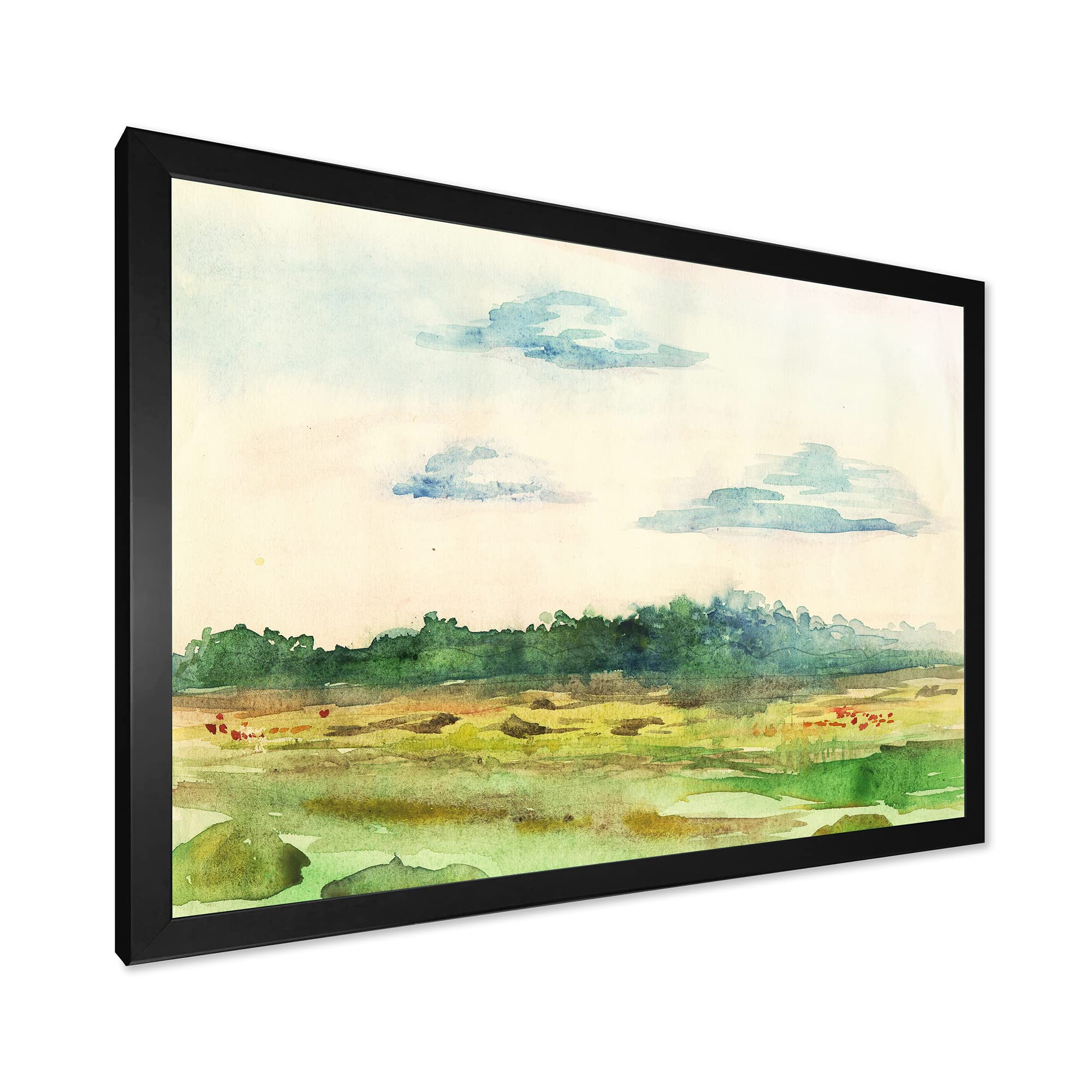 DesignQ Green Blossoming Summer Landscape Traditional Framed Wall Art - Hand Painted Canvas Painting for Living Room, Bedroom, Office Decor - Perfect Gift for Housewarming & Home Interior Design