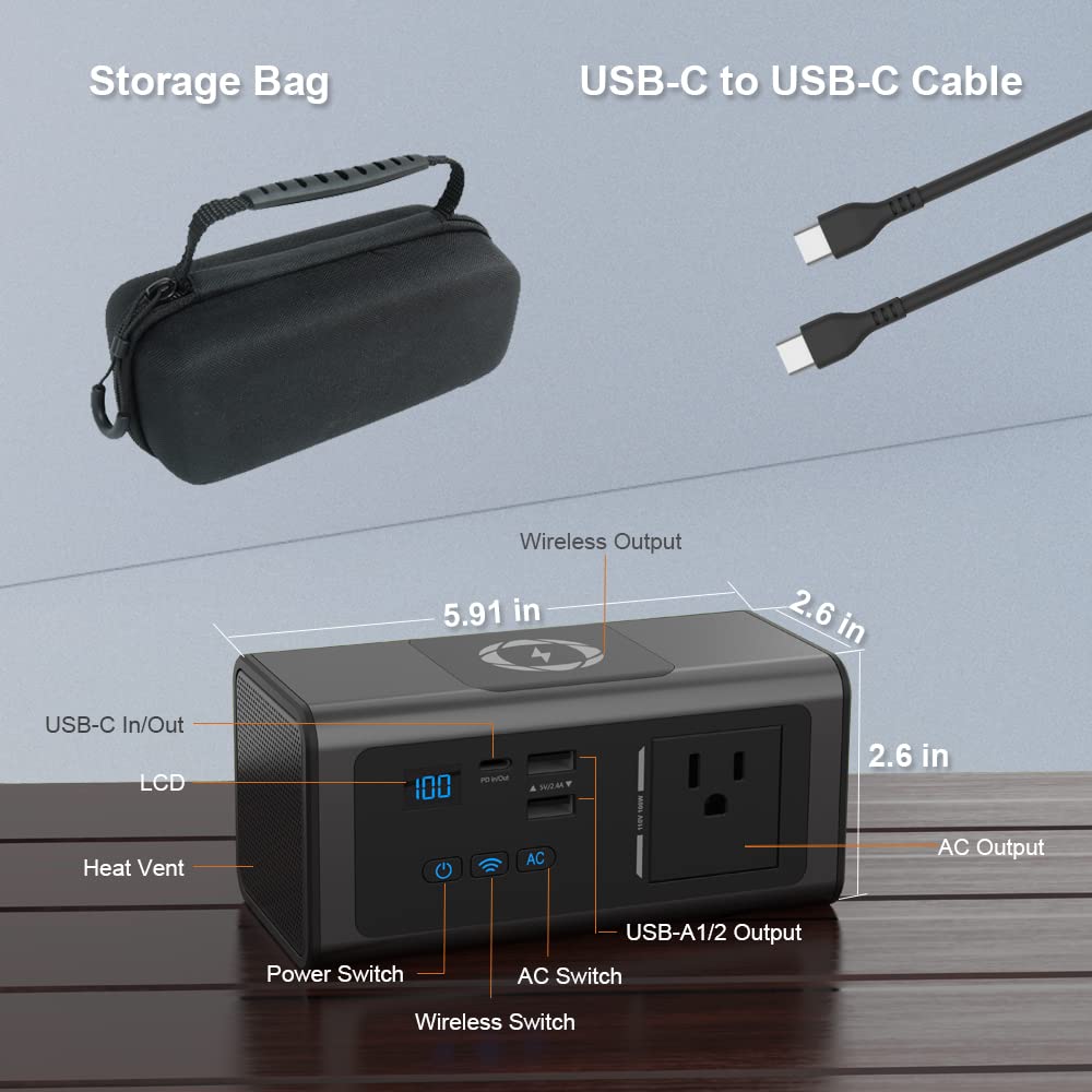 XWIN AC 100W 76.96Wh Portable Laptop Power Bank with USB-C PD 60W & 10W Wireless Charging - External Battery Pack for MacBook, HP, Dell, iPad, Tablet, iPhone, Samsung Galaxy - Perfect for Travel, Work & Emergency Power Backup