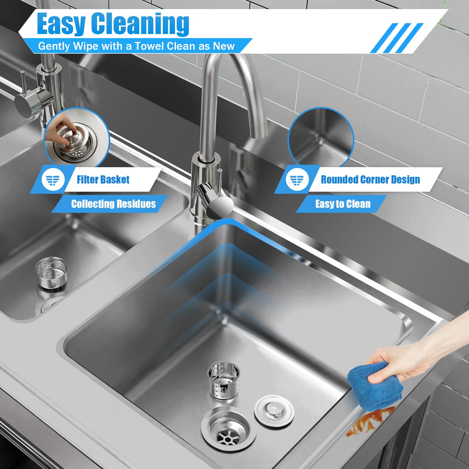 3-Compartment NSF 304 Stainless Steel Commercial Utility Sink with 11