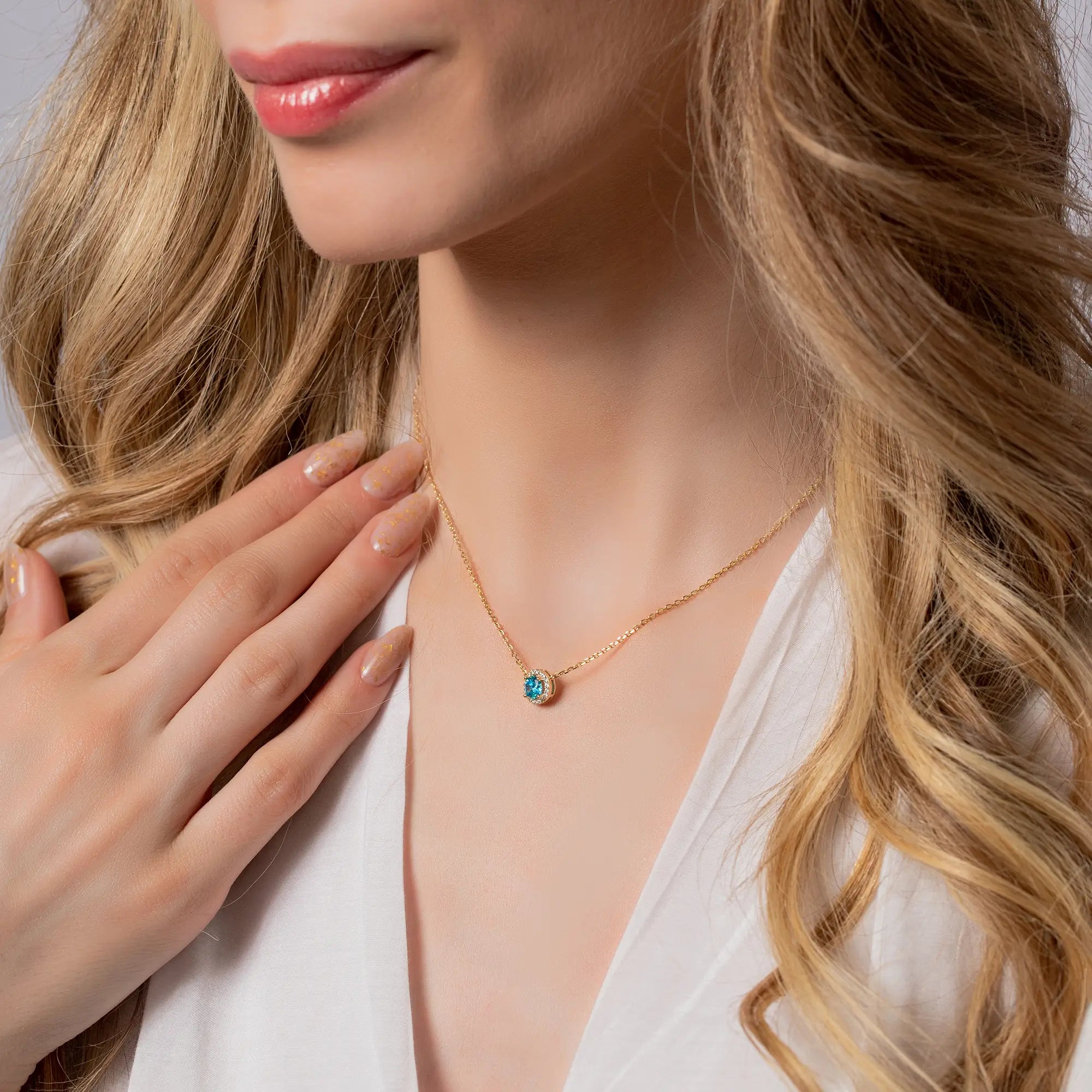 14K Yellow Gold Chain Gemstone Necklace for Women - Elegant Layering Jewelry for Party, Wedding & Everyday Wear
