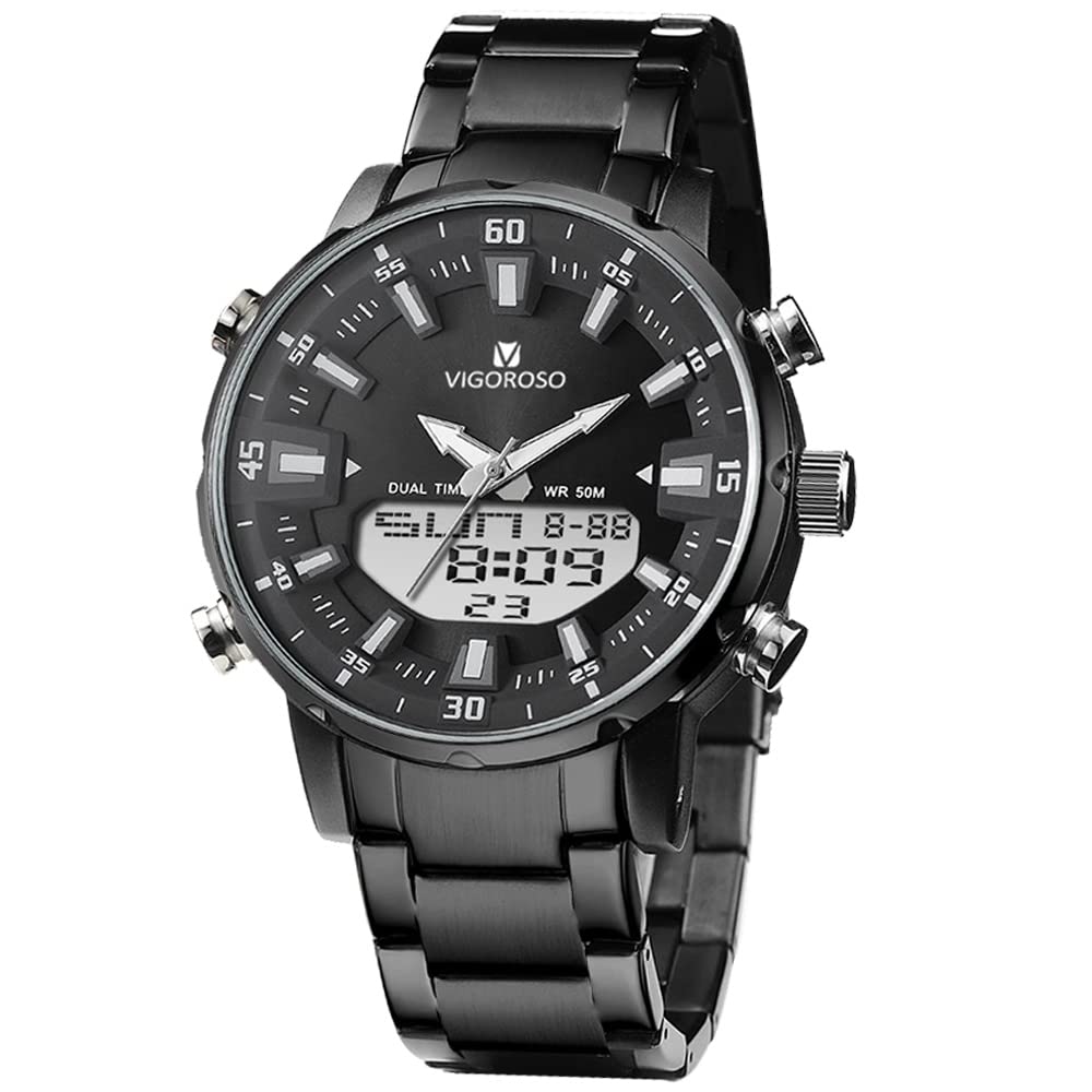 VIGOROSO Men's Analog Digital Watch - Military Tactical Waterproof Dress Watch with Gold Finish | Perfect for Business, Outdoor Adventures & Everyday Wear