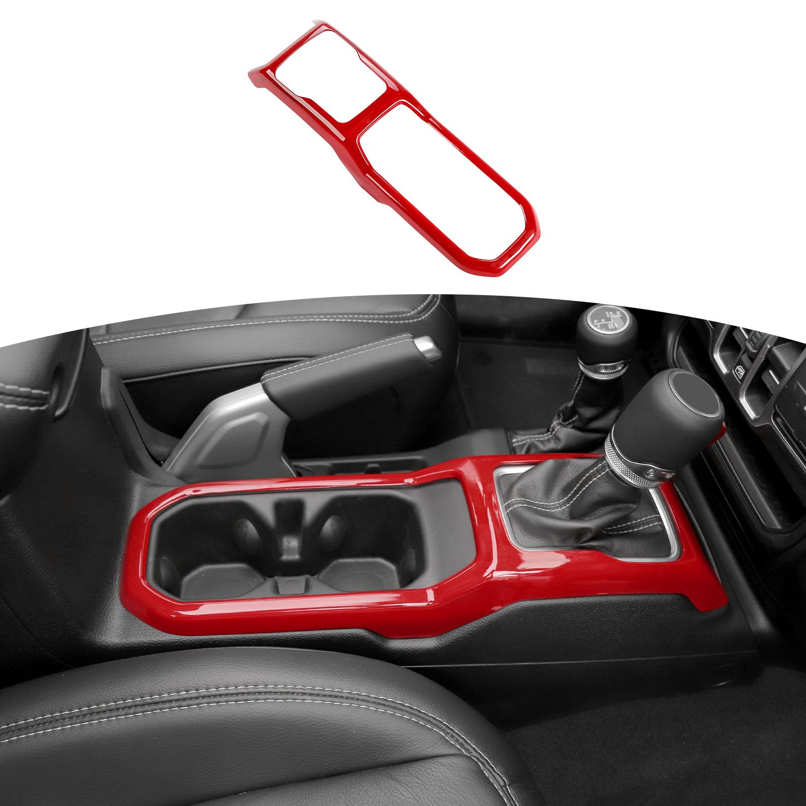 Jeep Wrangler JL JLU (2018+) & Gladiator JT (2020+) Gear Shift Cup Holder Panel Trim Cover - RT-TCZ Red Interior Accessories | Upgrade Your Jeep's Center Console for Enhanced Style & Functionality | Perfect for Off-Road Adventures & Daily Commutes