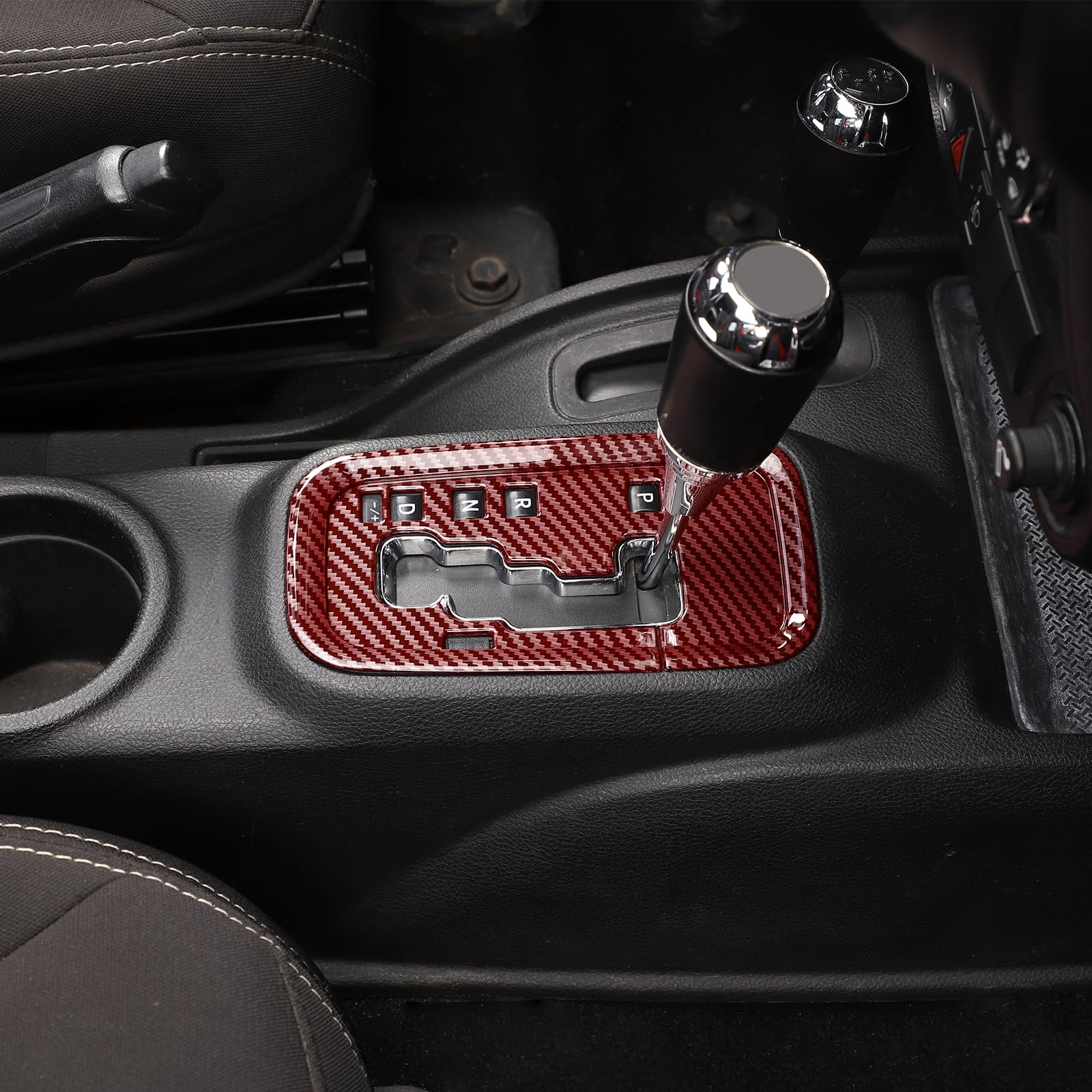 RT-TCZ ABS Red Carbon Fiber Gear Shift Panel Cover Trim for Jeep Wrangler JK JKU (2011-2017) | Interior Accessories | Off-Road & Daily Driving Upgrade