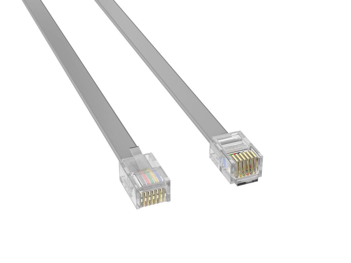 CableLeader 14ft RJ-12 6P6C Modular Phone Cable - Gold-Plated Flat Telephone Cord for Data, Voice & Fax - Straight Wiring - Ideal for Home Office, Business Phones, and Fax Machines
