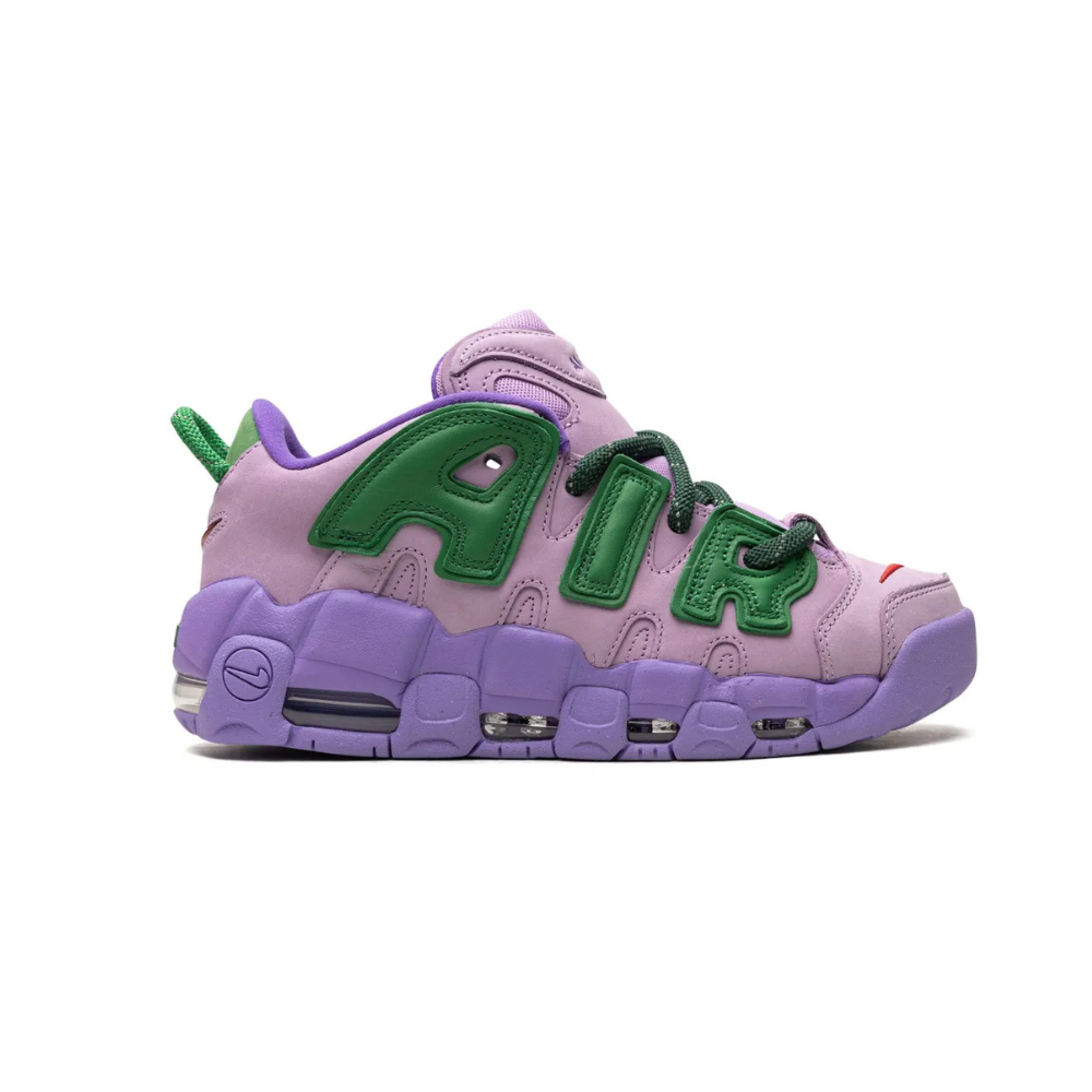 Nike Air More Uptempo Low AMBUSH Sneakers - Lilac, Apple Green & University Red Colorway | Stylish Basketball Shoes for Streetwear & Casual Outfits