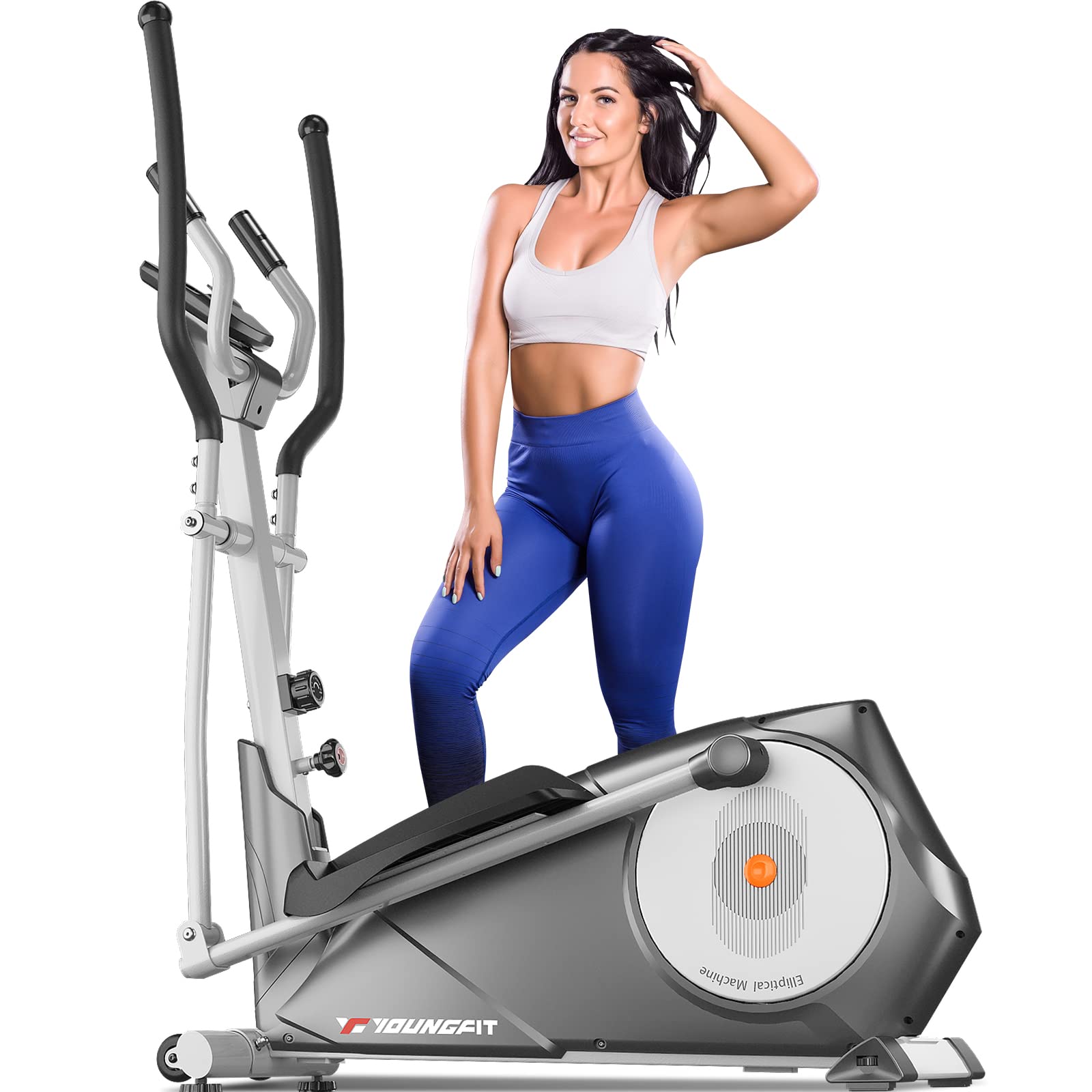 YOUNGFIT Upgraded 22-Level Magnetic Elliptical Machine - Ultra Quiet Cardio Trainer with LCD Monitor for Home Gym Workouts | Perfect for Small Spaces & Low-Impact Exercise