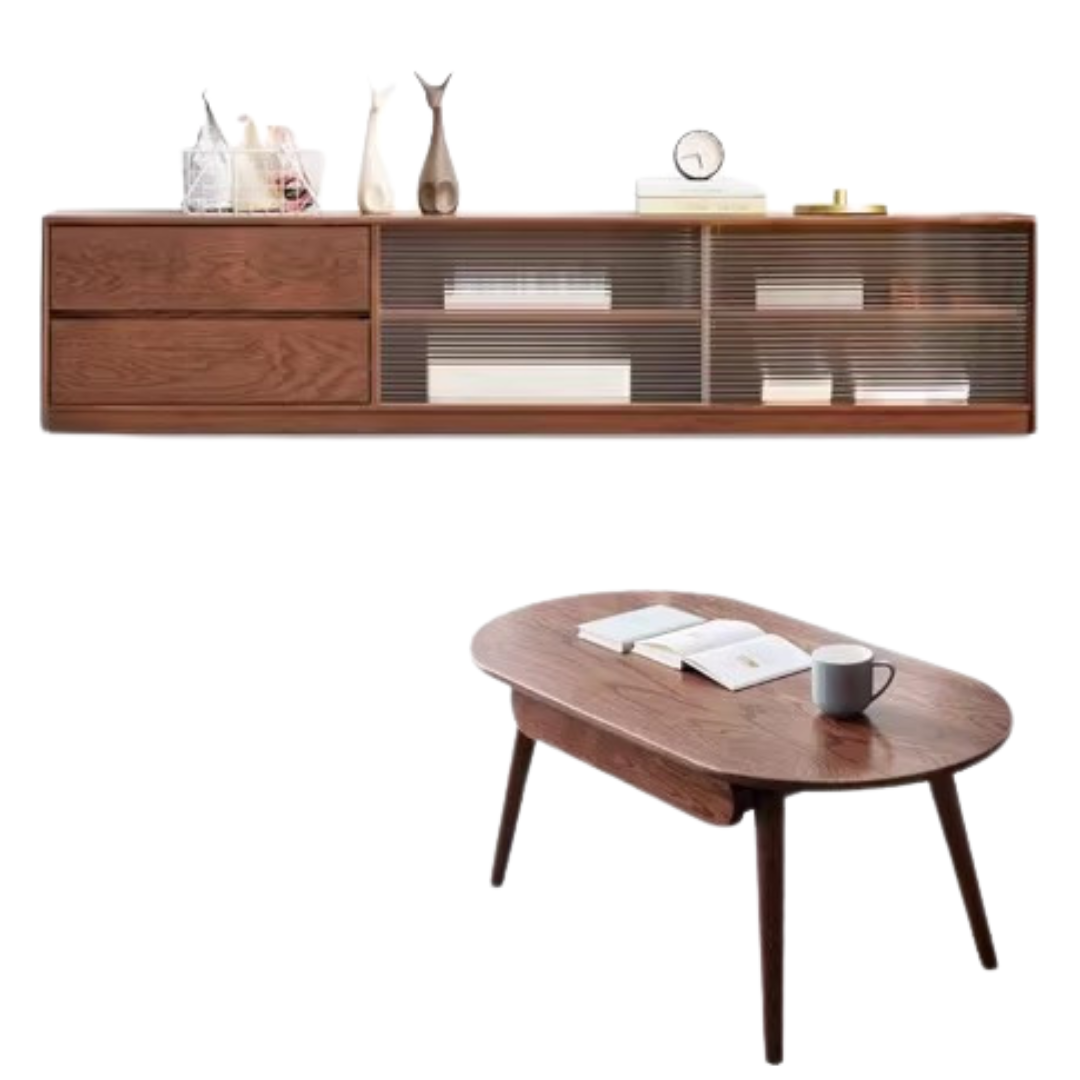 70.9x15x15.8 inch/ 180x38x40сm/ walnut color/ TV cabinet +Capsule Table (with drawer)
