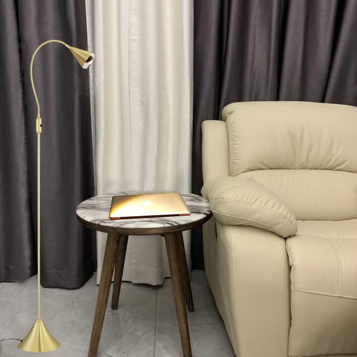 HomeFocus LED Floor Lamp with Dimmer - 3 Adjustable Reading Modes, Eye-Caring Design, 5W Energy Efficient Super Bright Light for Living Room, Bedroom, Office & Study (Gold) - Perfect for Reading, Working & Relaxing