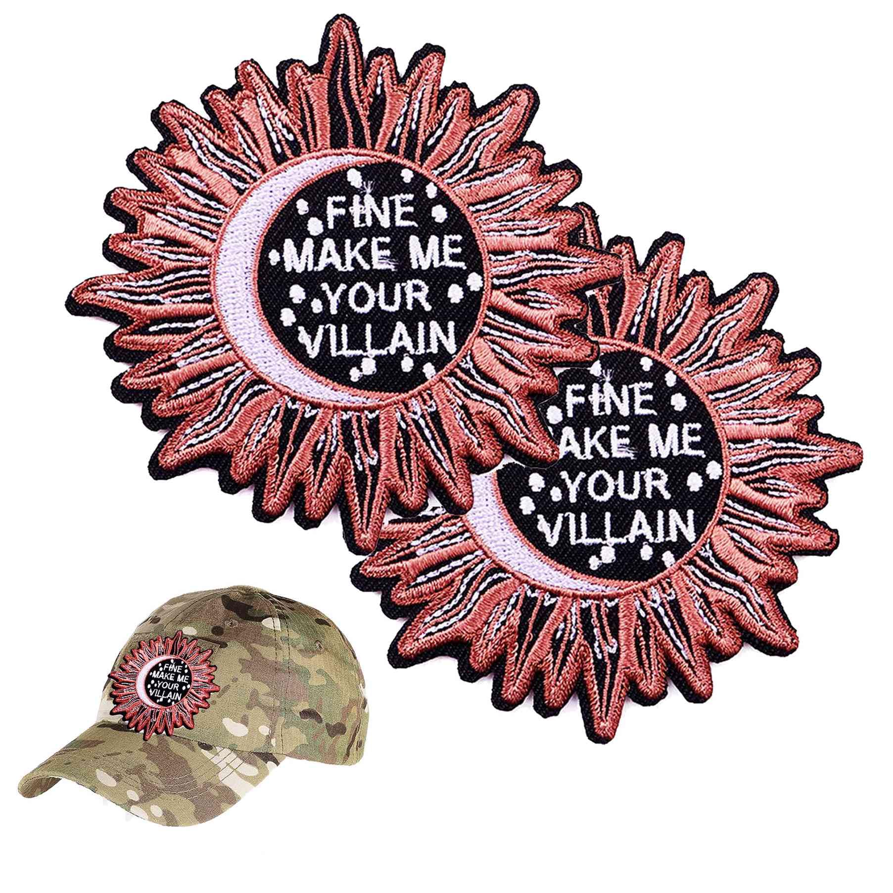 2Pcs Fine Make Me Your Villain Embroidered Iron On Sew On Patches - DIY Craft Applique for Clothes, Jackets, Jeans, Dresses & Backpacks - Perfect for Costumes, DIY Fashion & Personalizing Outfits
