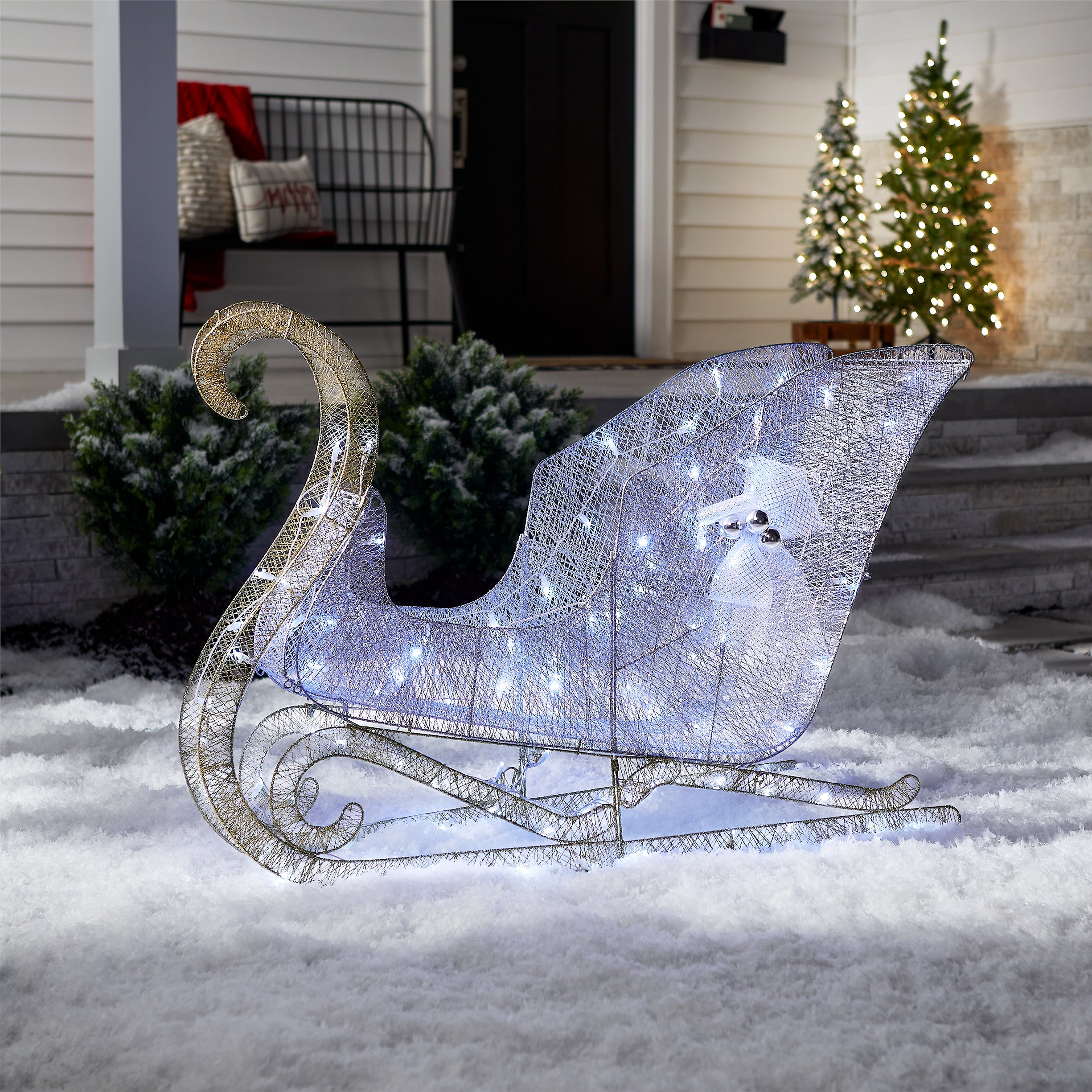 48-Inch Santa's Sleigh with Cool White LED Lights - Outdoor Christmas Decoration for Porch, Yard, and Holiday Display