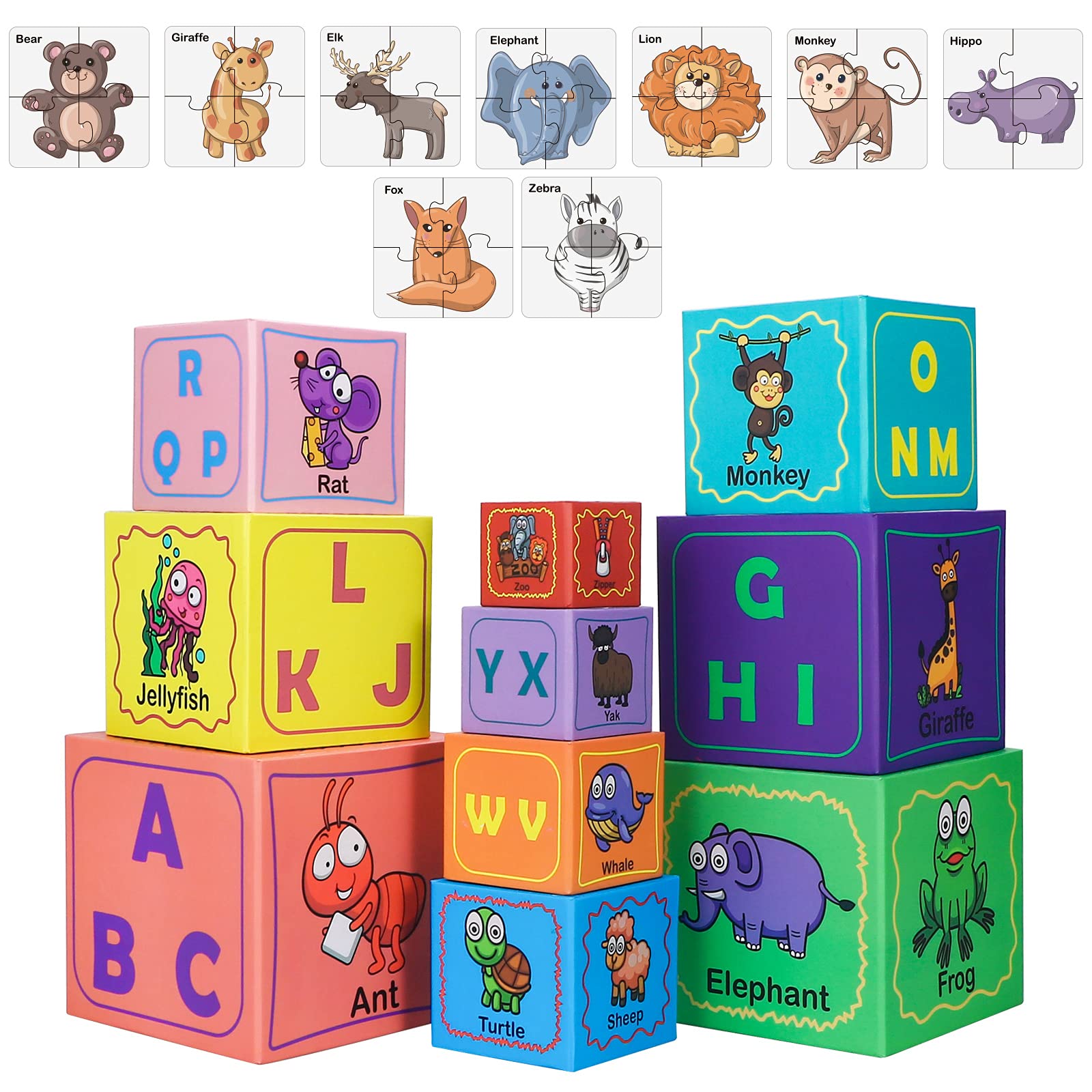 **Montessori Stacking & Nesting Blocks Set - ABC Alphabet, Animal Puzzle, Sorting & Stacking Educational Toys for Toddlers Ages 1-3 - Perfect for Early Learning, Playtime & Sensory Development**
