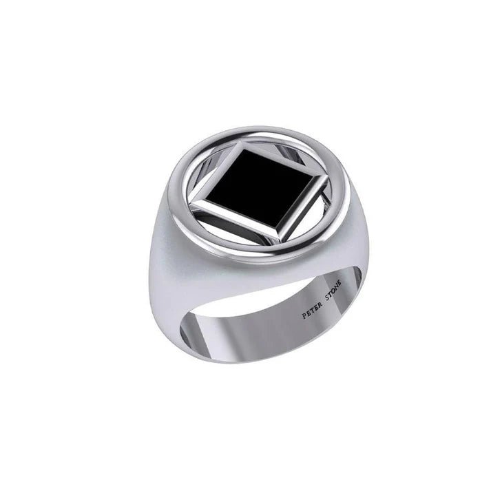 Large Silver Ring with Inlaid NA Recovery Symbol - TRI2442 - Spiritual Jewelry for Addiction Recovery & 12-Step Programs
