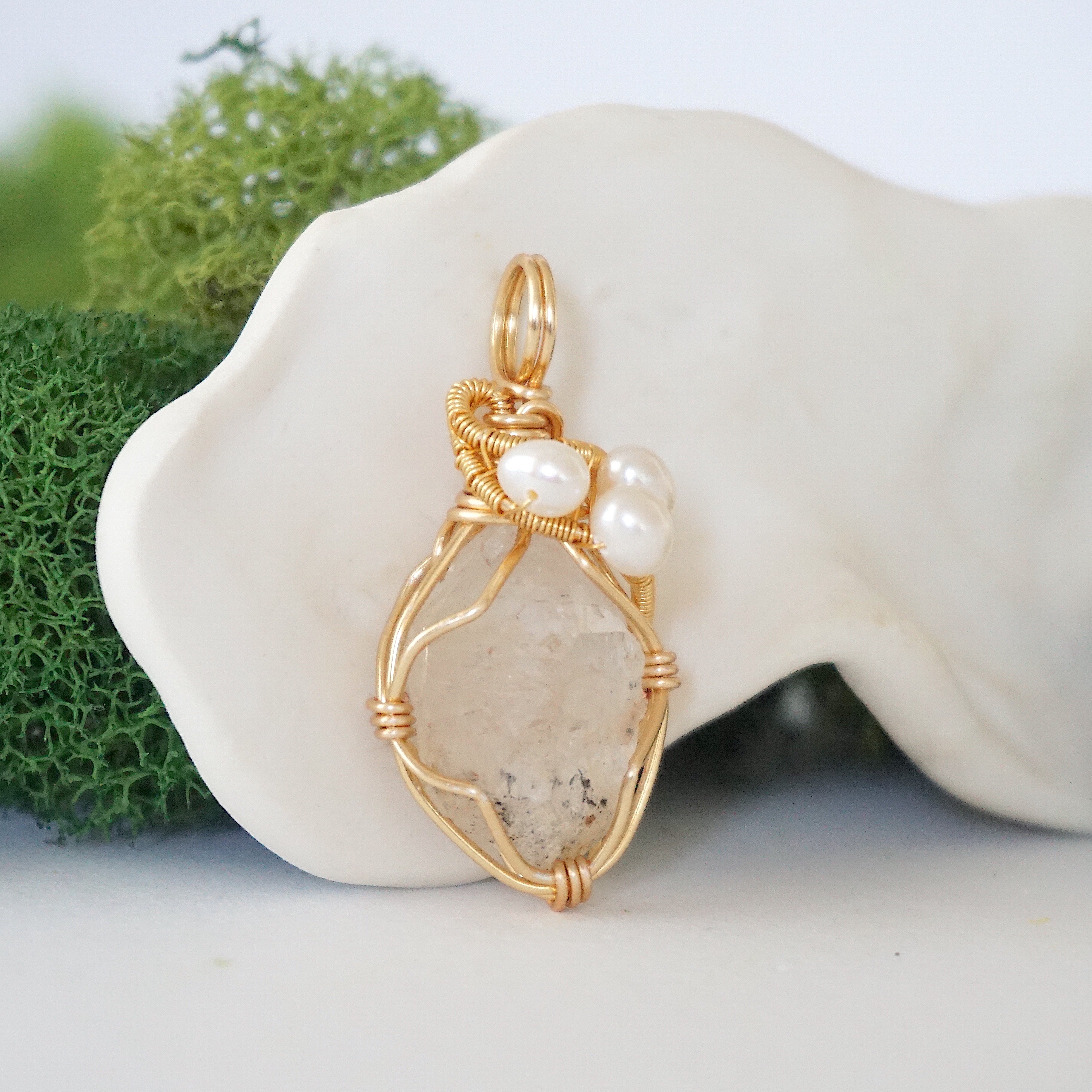**Herkimer Diamond and Pearl Necklace - 14K Gold Plated Elegant Jewelry for Women, Perfect for Weddings, Parties & Special Occasions**