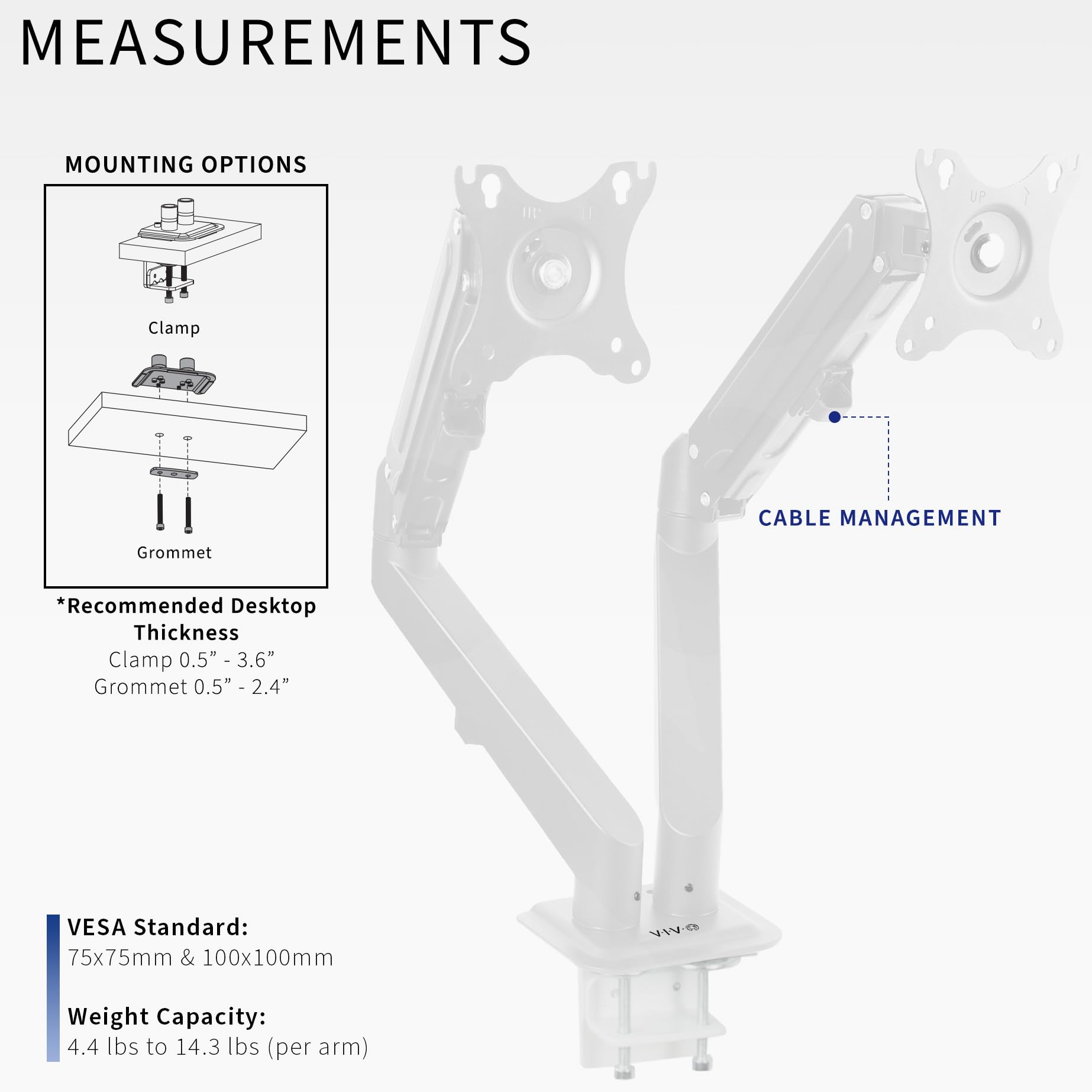 VIVO Dual Monitor Mount Stand for 17-27 Inch Screens - Adjustable Aluminum Articulating Arm with Tension Spring, White (STAND-V102OW) - Perfect for Home Office, Gaming Setup & Workstation Ergonomics
