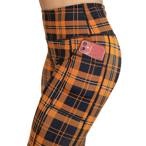 Stylish Pumpkin Patch Plaid Leggings for Women - Fall Fashion Stretch Comfort Pants for Autumn Outfits, Halloween, Thanksgiving & Cozy Seasonal Wear