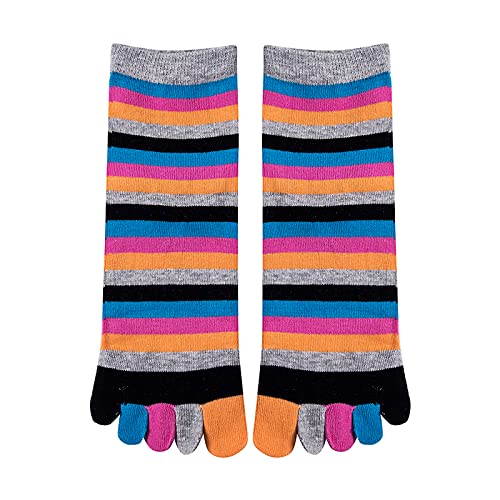 Colorful Striped Rainbow 5-Toe Socks for Women & Girls - Breathable Casual High Socks for Yoga, Running, Home Wear & Fashion Outfits