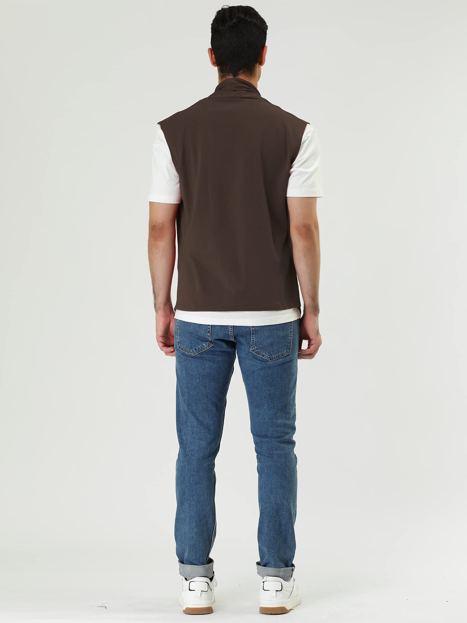 uxcell Men's Ruffle Shawl Collar Lightweight Vest Drape Cape Sleeveless Cardigan - Stylish Layering Piece for Fall & Winter Fashion | Perfect for Office, Date Night & Special Occasions