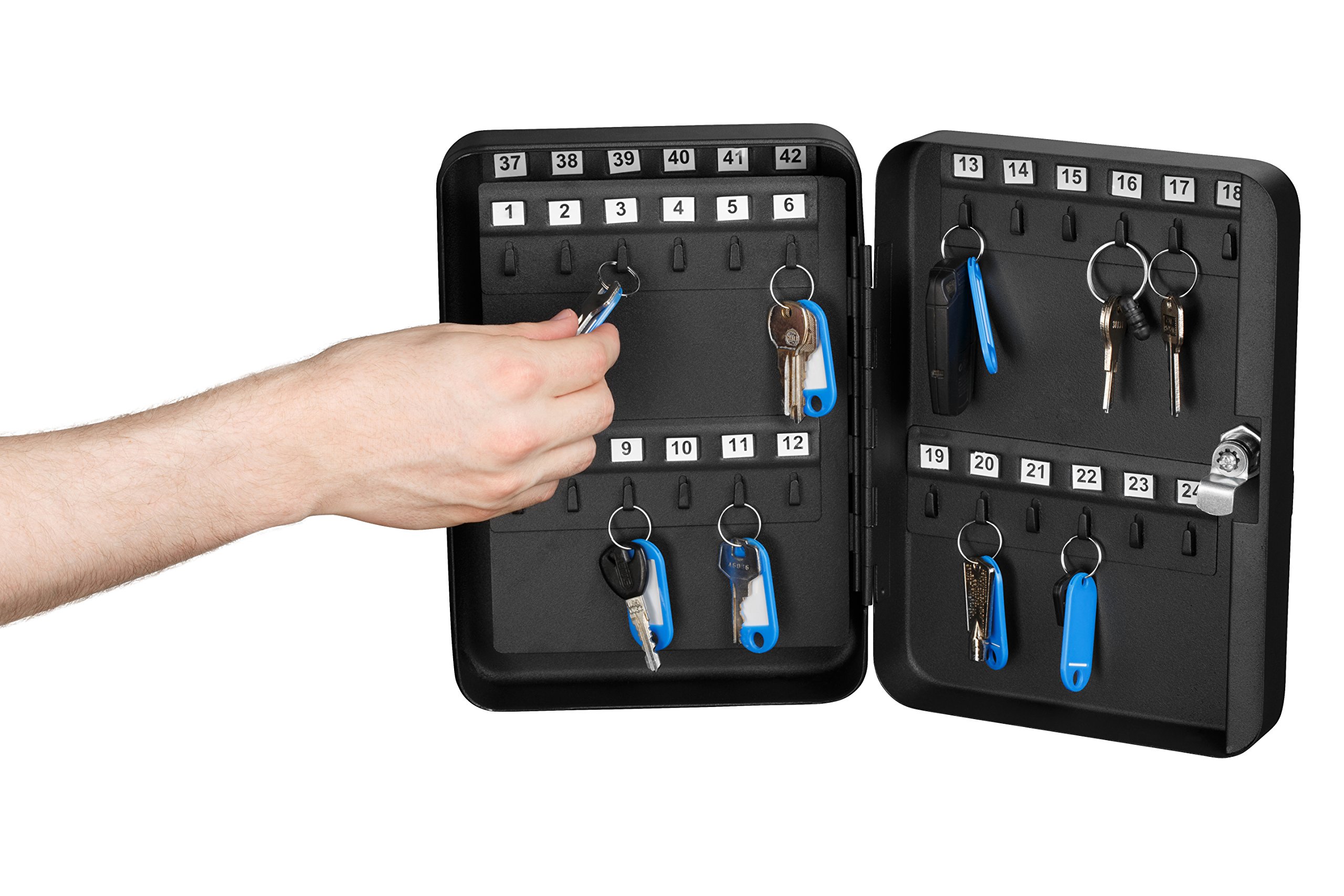 AdirOffice 48-Key Steel Security Storage Cabinet - Heavy Duty Key Holder & Lock Box (Black & Red) - Perfect for Home, Office & Hotel Key Organization
