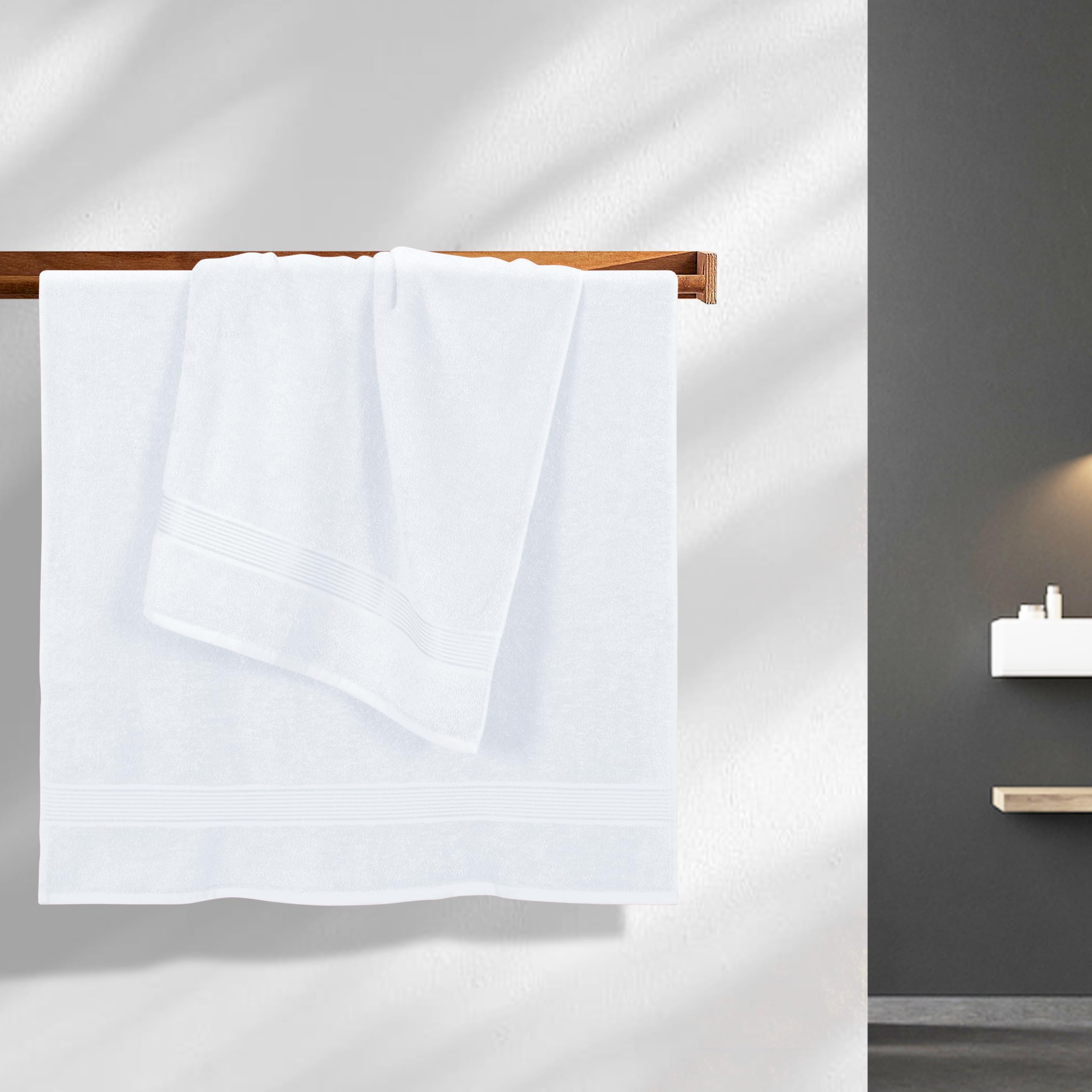 Belizzi Home 2-Pack Oversized Cotton Bath Towels 28x55 Inches - Ultra Absorbent, Quick Dry & Lightweight - Perfect for Gym, Travel, Camping, Pool & Spa - White