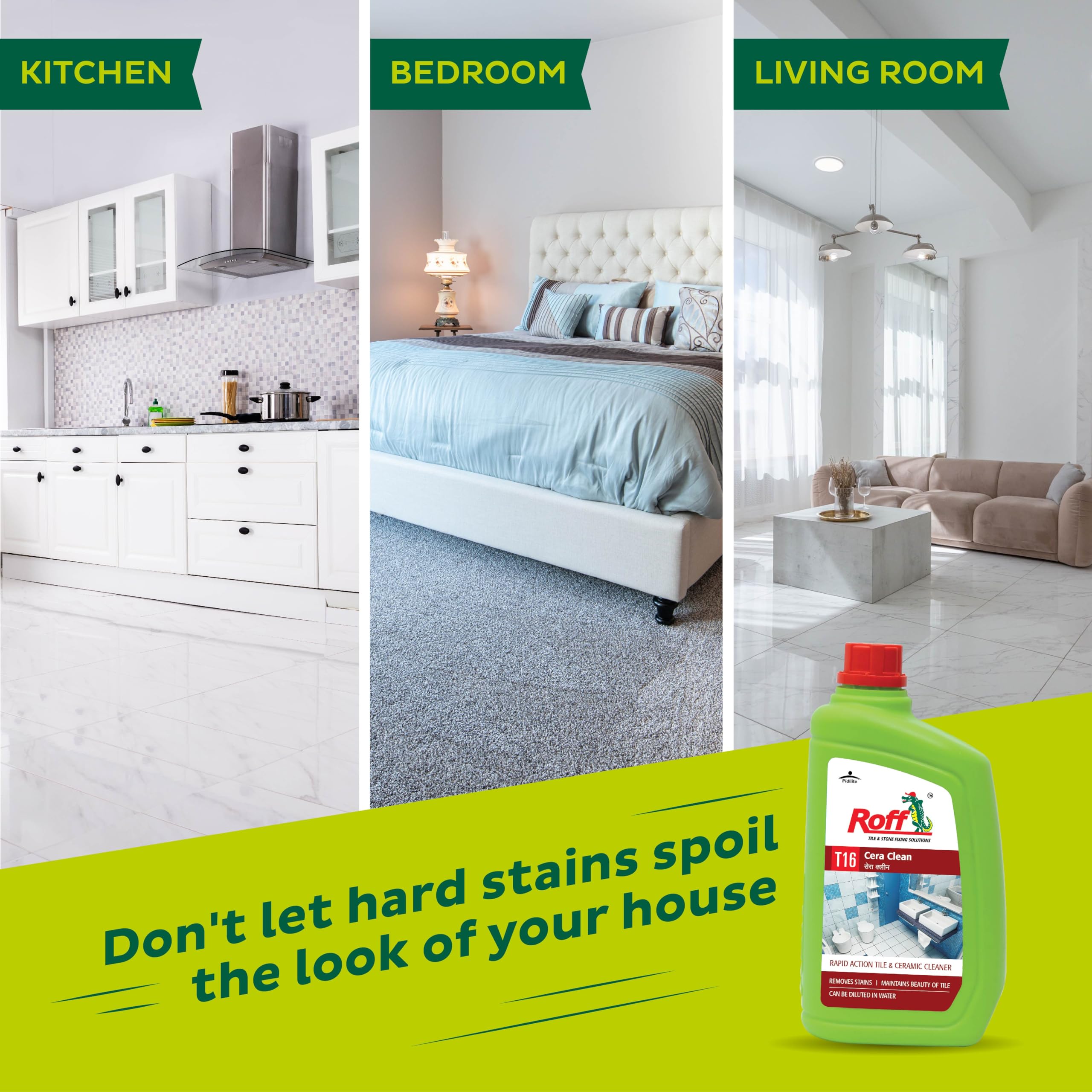 Pidilite Roff Cera Clean All-Purpose Tile Cleaner - 1L (Pack of 2) | Advanced Floor & Wall Cleaner for Kitchen, Bathroom & Bedroom | Removes Grease, Dirt & Tough Stains | Perfect for Ceramic, Porcelain & Marble Surfaces