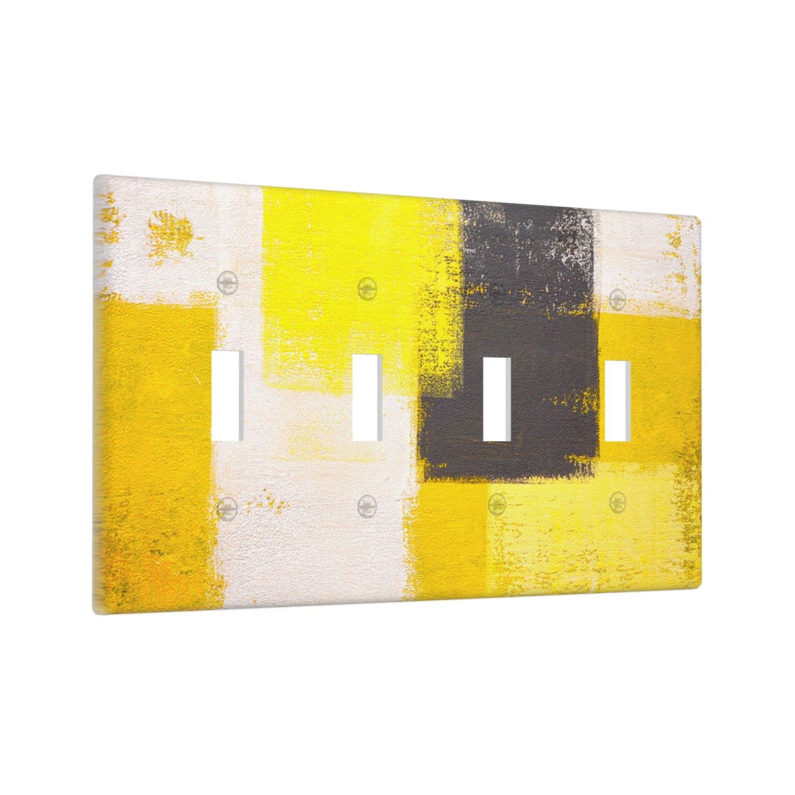 Abstract Beige Yellow Grey 4-Gang Toggle Light Switch Cover - Decorative Wall Plate for Home & Office - Funny Light Switch Faceplate 4.5 x 8.0 Inch - Perfect for Living Room, Bedroom, Kitchen & Office Decor