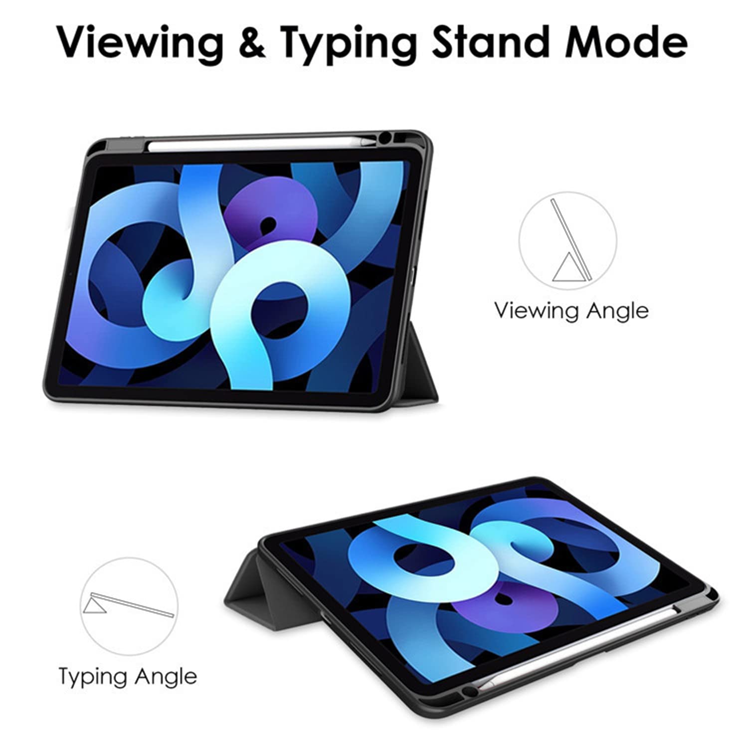 HUEZOE iPad Air 5/4 & iPad Pro 11 Case (2022/2021/2020/2018 Models) - Hard Acrylic Back Cover with Pencil Holder, Auto Sleep/Wake Feature - Black - Perfect for Work, School & Travel Protection