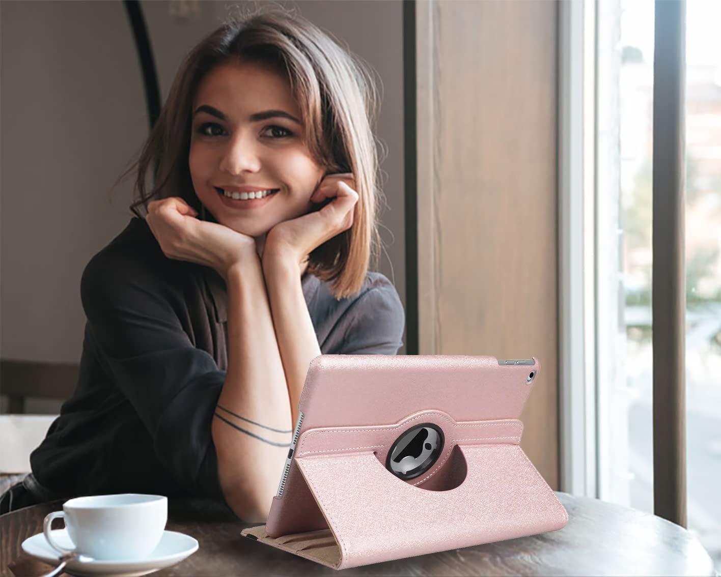 360° Rotating Stand Protective Case for iPad 9.7 inch (5th/6th Gen 2018/2017) & iPad Air 2 - Auto Sleep/Wake Smart Cover with Shock Absorption - Rose Gold | Perfect for Work, Travel & Home Use