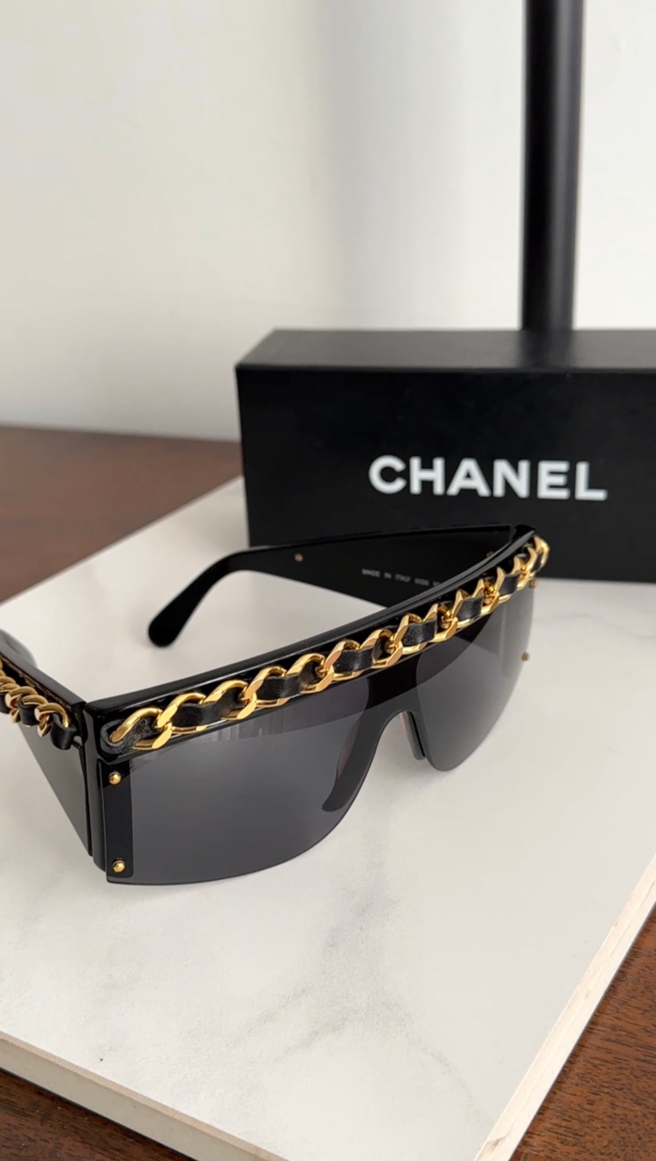 Vintage Chanel AW 1992 Braided Chain Shield Sunglasses Model 0026 - Luxury Retro Fashion for Women, Perfect for Beach, Travel & Summer Outfits