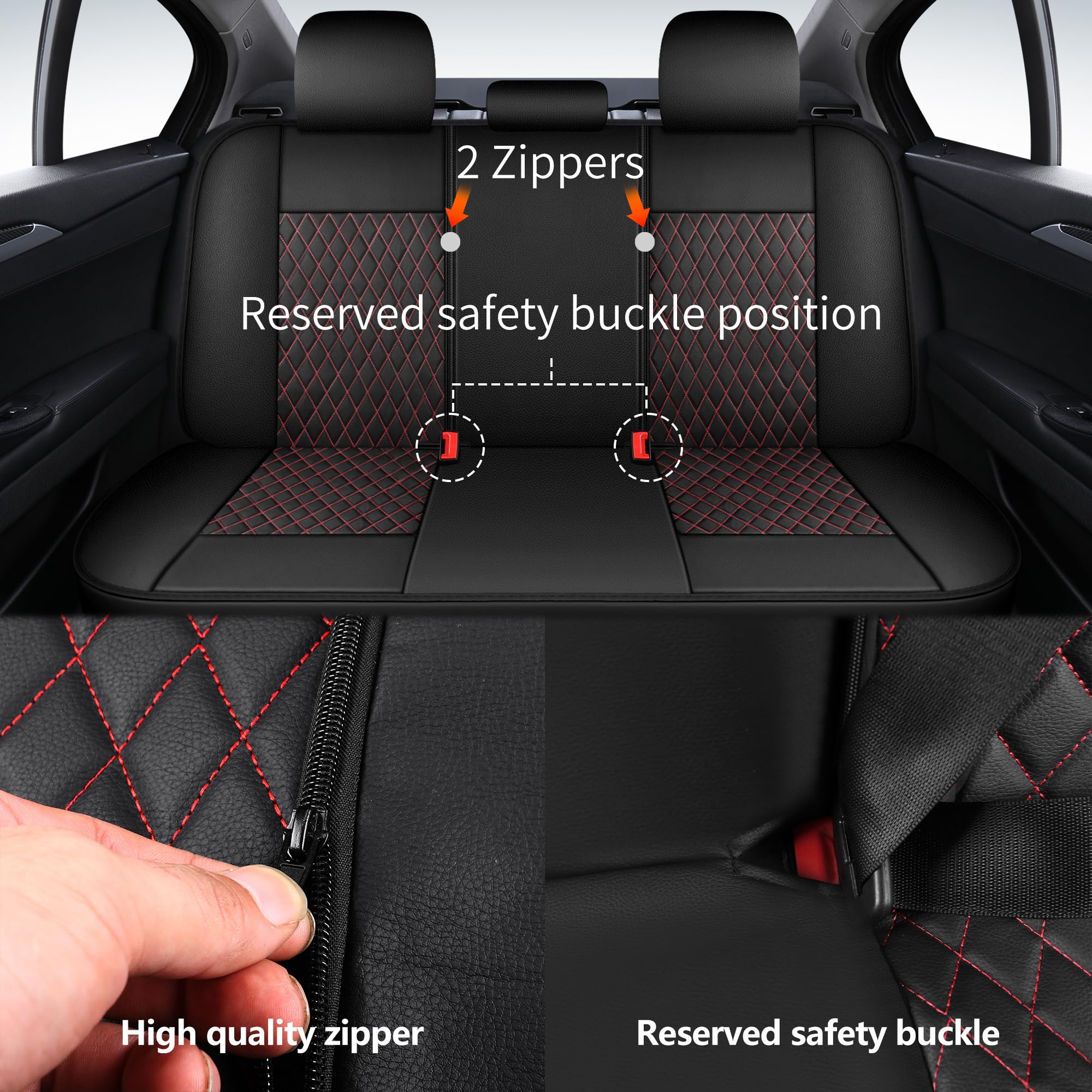 Premium PU Leather Car Seat Covers Full Set - Breathable, Waterproof, Universal Fit for Sedans, SUVs, Vans & Trucks - Airbag Compatible (Black+Redline) - Perfect for Road Trips, Daily Commuting & Vehicle Protection