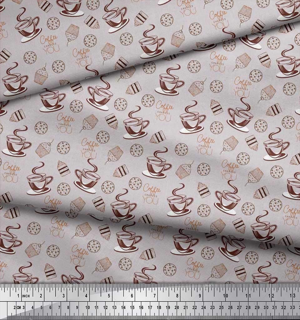 Soimoi Moss Georgette Brown Fabric by The Yard - 42 Inch Wide Coffee Cookies & Cupcake Print Textile - Soft Fashion & Home Decor Material for Dresses, Curtains, DIY Crafts