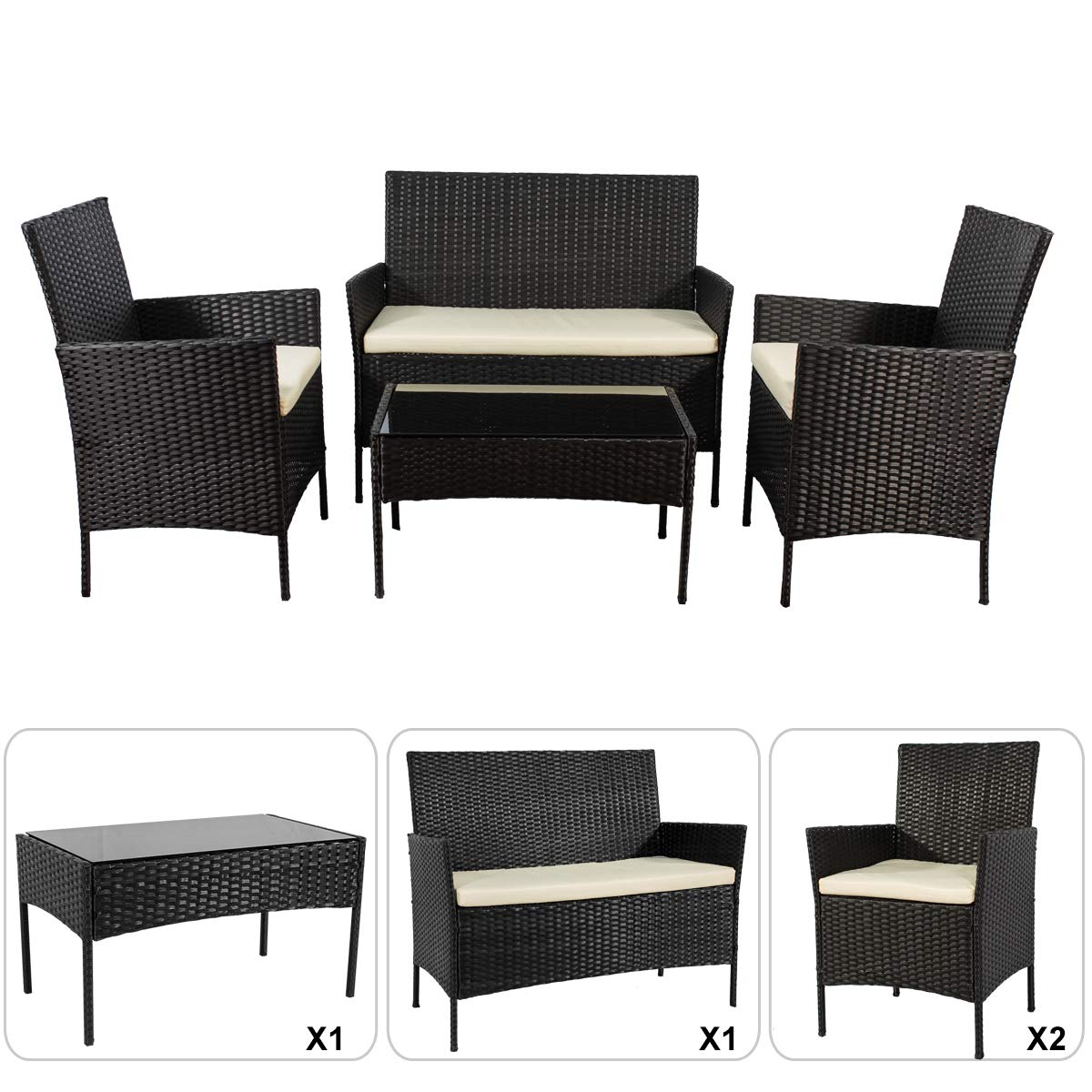 On Shine 4-Piece Patio Furniture Set - Outdoor/Indoor Conversation Set with Cushions (New Black) - Perfect for Backyard, Garden, Poolside & Balcony Relaxation