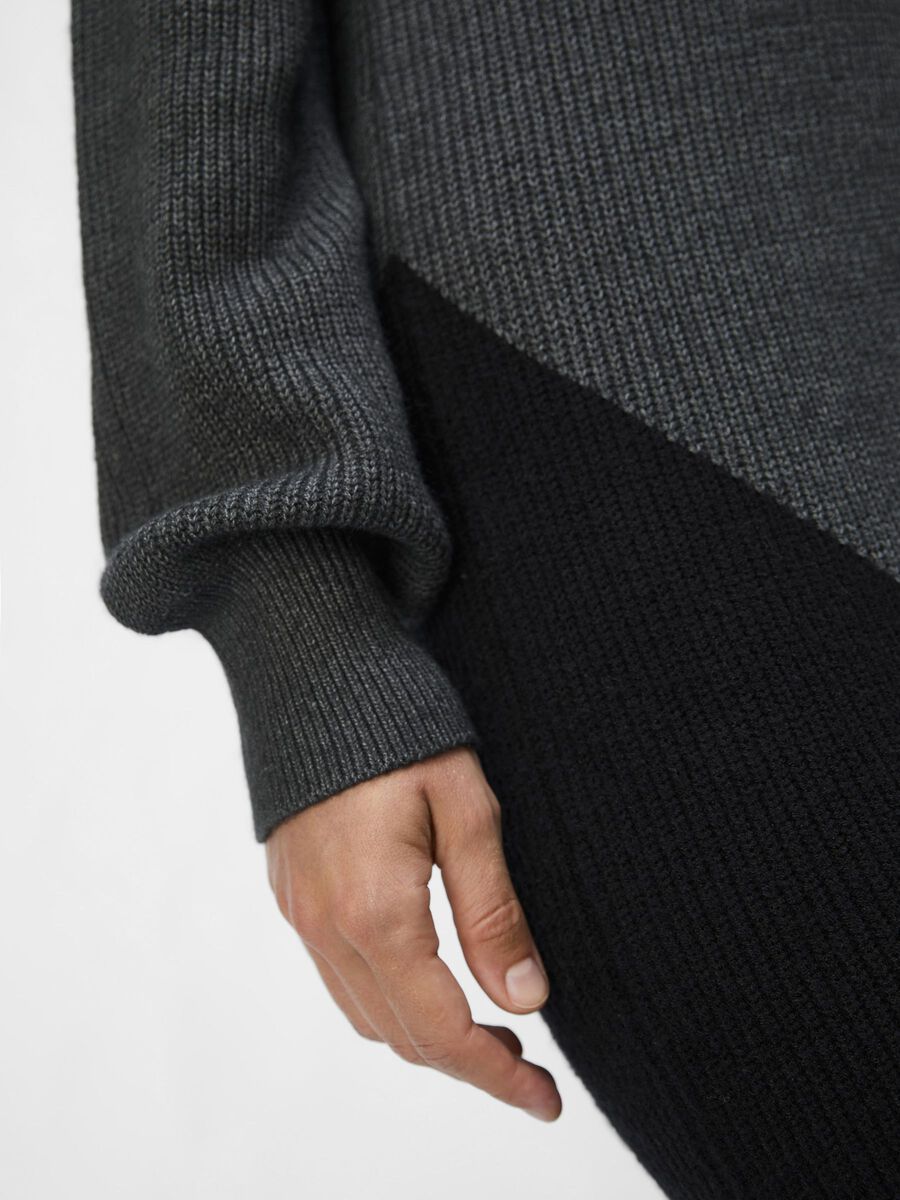 Elegant ITA Knitted Midi Dress in Dark Grey & Black - Perfect for Casual Outings, Office Wear & Date Nights