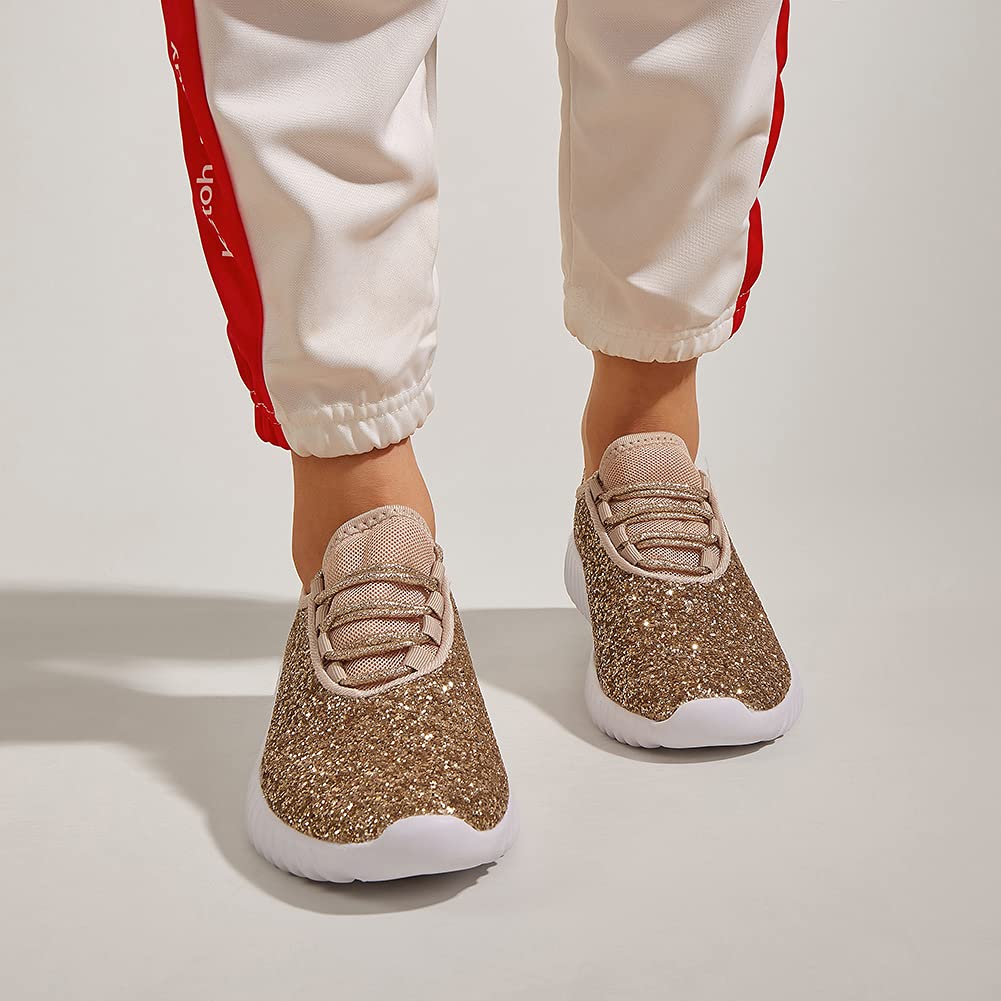 K KIP WOK Women's Fashion Glitter Slip-On Sneakers - Lightweight Running Tennis Walking Shoes for Women | Perfect for Gym, Workout, Casual Wear & Daily Activities