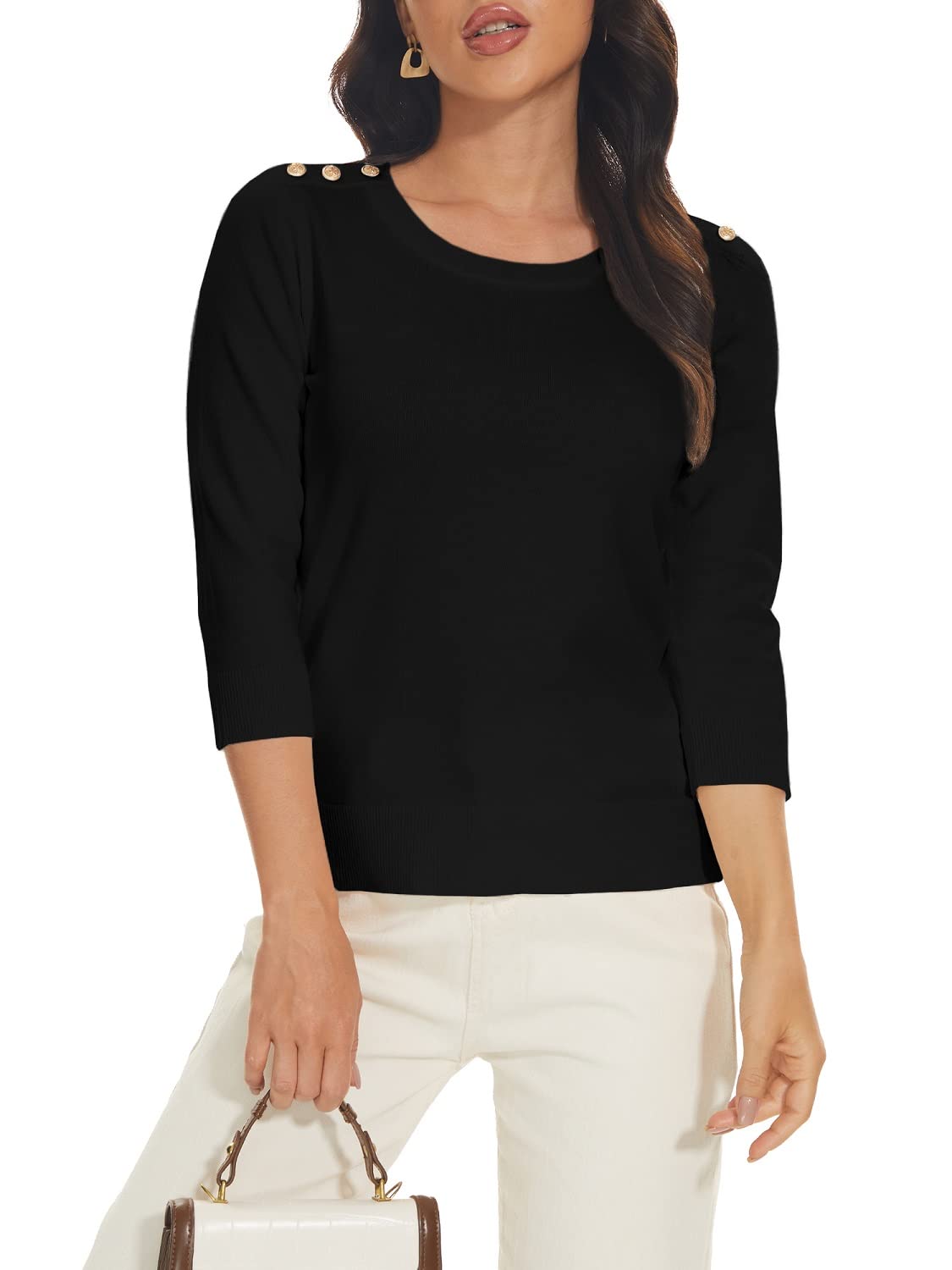 Spicy Sandia Women's 3/4 Sleeve Crew Neck Pullover Sweater - Lightweight Knit Top for Casual & Dressy Outfits | Perfect for Office, Date Night & Fall Layering