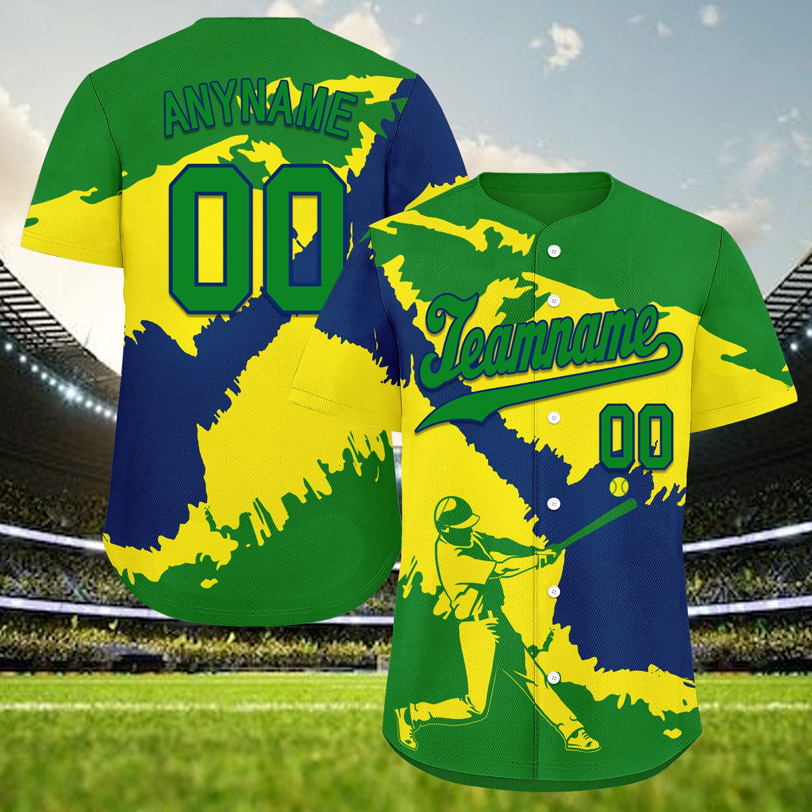 Custom Green Navy Blue Light Yellow Brazilian Flag Personalized Authentic Baseball Jersey - High Quality Embroidery & Breathable Fabric - Perfect for Sports Games, Team Events & Fan Collections (BSBJ01 E06022 5)