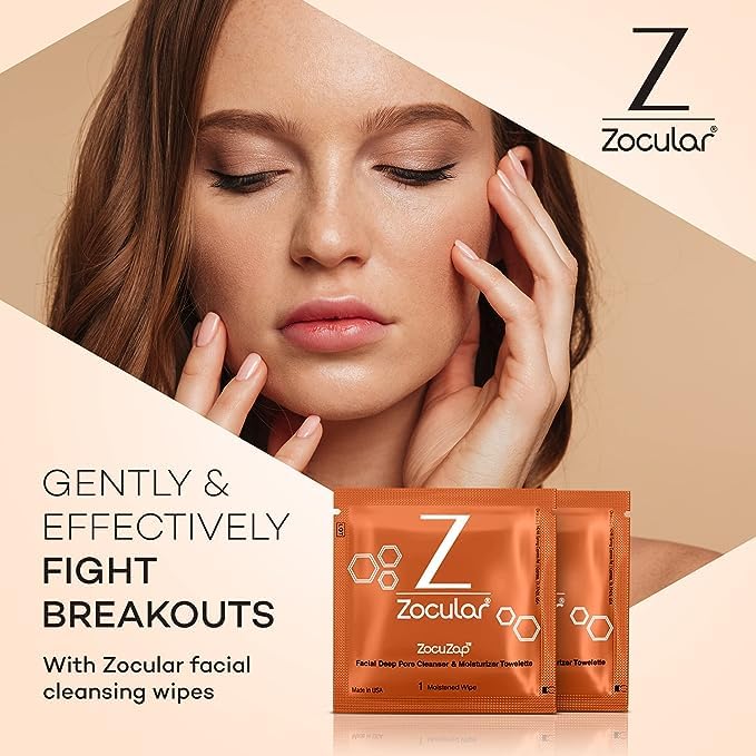 Zocuwipe Eyelid Cleansing Wipes with Okra Complex - Hypoallergenic Eyelid Cleanser & Moisturizer Pads (40 Count) + Zocular ZocuZap Facial Cleansing Wipes (30 Count) Bundle - Perfect for Sensitive Eyes, Makeup Removal & Daily Skincare Routine