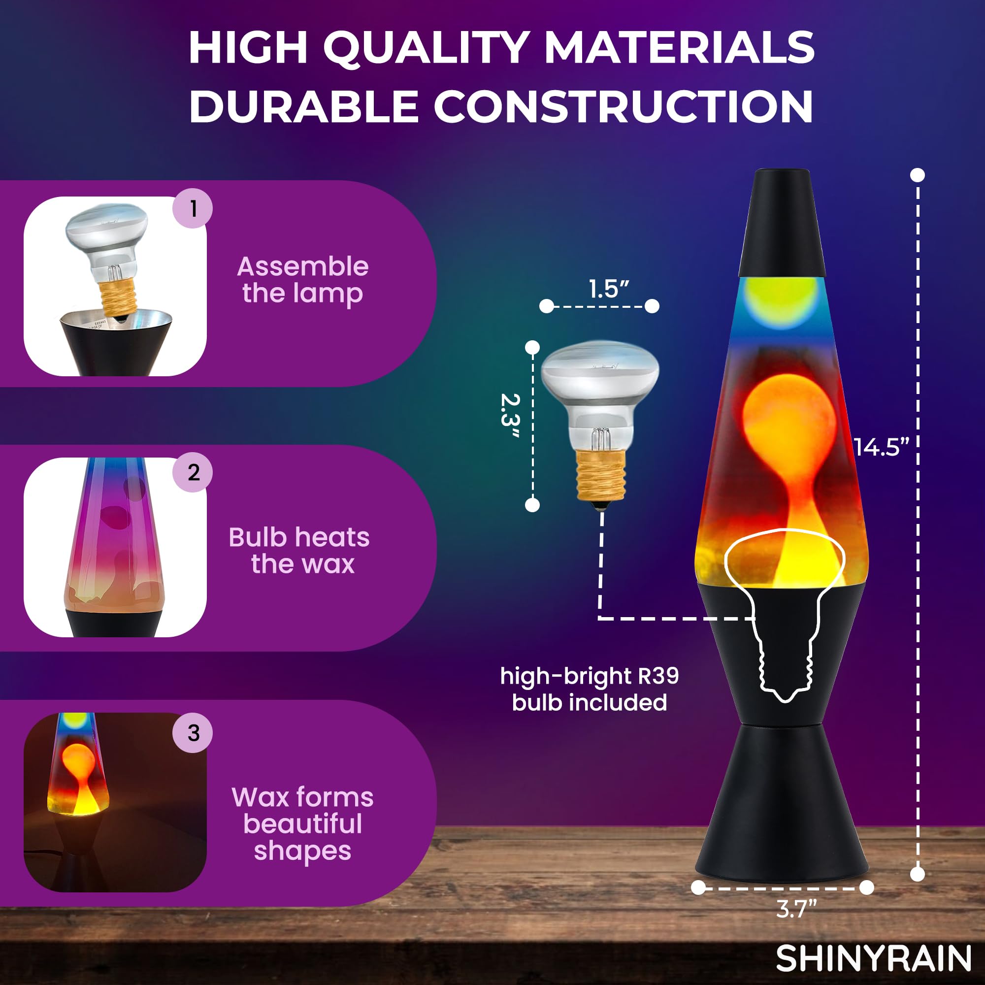 Rainbow Motion Lamp with White Wax - 14.5 Inch Magma Lava Lamp for Kids & Adults | Home Decor for Living Room, Office, Bedroom | Sunset Night Light Gift for Boys, Girls | Relaxing Mood Lighting for Meditation, Study & Sleep