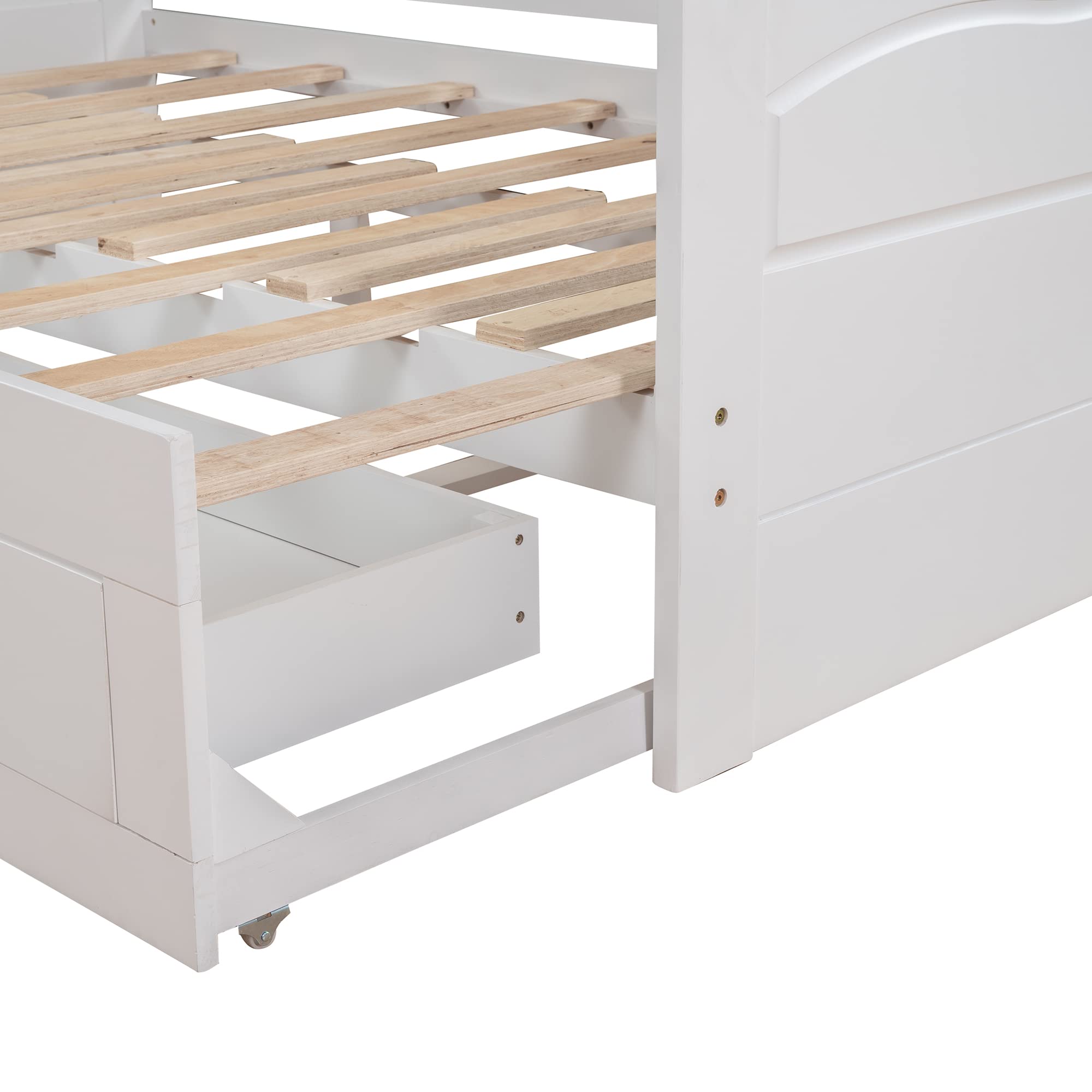 Extendable Twin Daybed with Trundle and Storage Drawers - White Wooden Sofa Bed Frame (No Box Spring Needed) - Perfect for Guest Rooms, Small Spaces & Dorm Rooms
