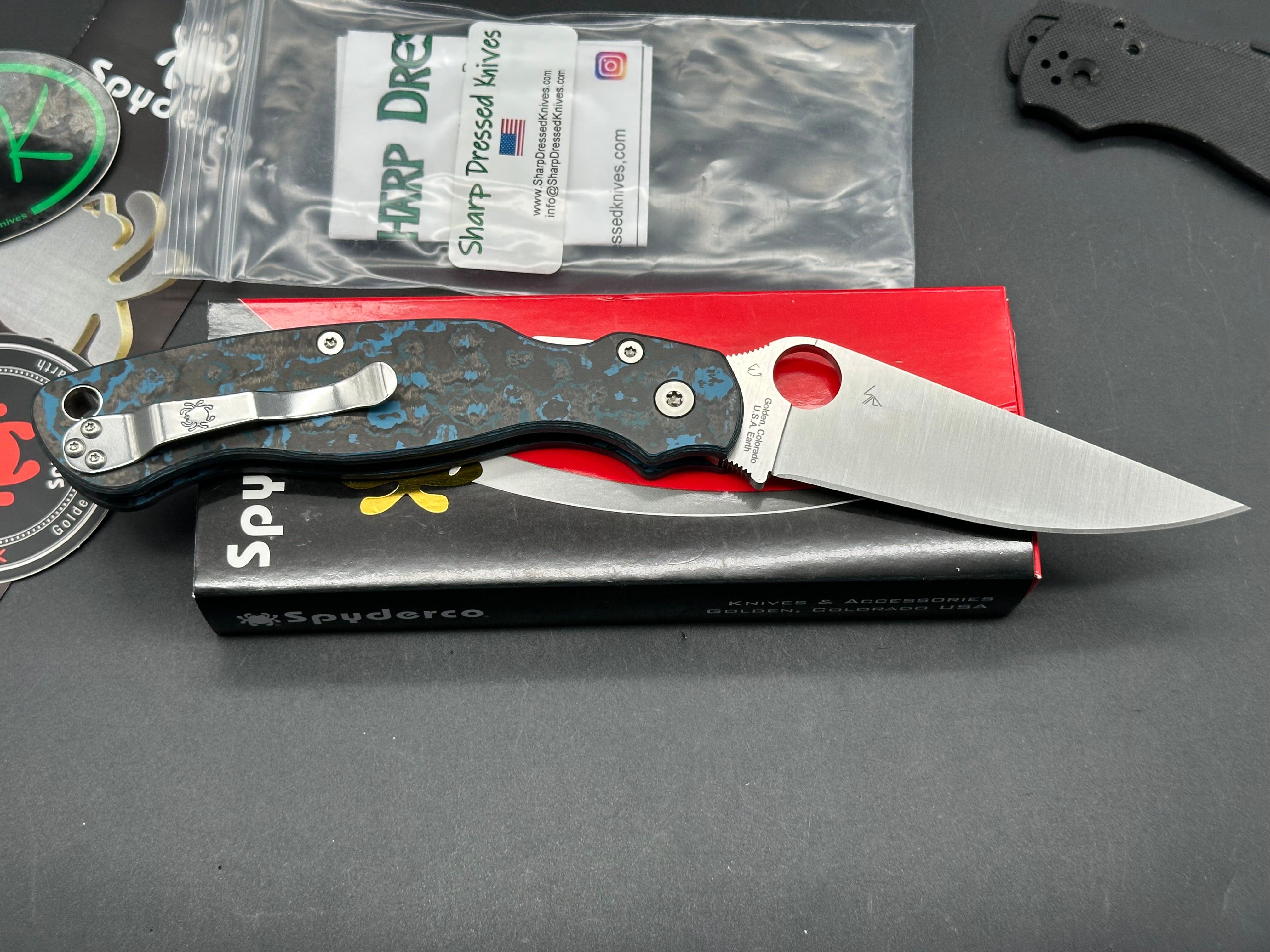 Spyderco Military 2 Folding Knife - S30V Satin Blade, Arctic Storm Carbon Fiber Handle with Compression Lock - EDC, Outdoor Survival, Camping & Tactical Use