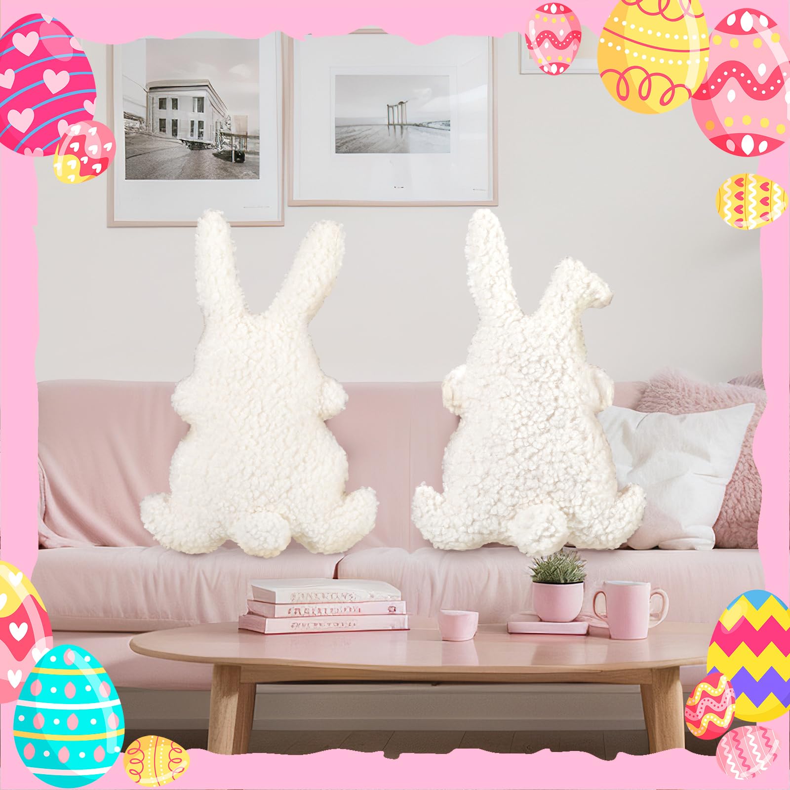 2 Pack Easter Bunny Rabbit Hugging Pillows - Soft Decorative Couch Pillows for Easter, Birthday, Bedroom, Sofa Decor - Perfect Gift for Kids and Home Decor