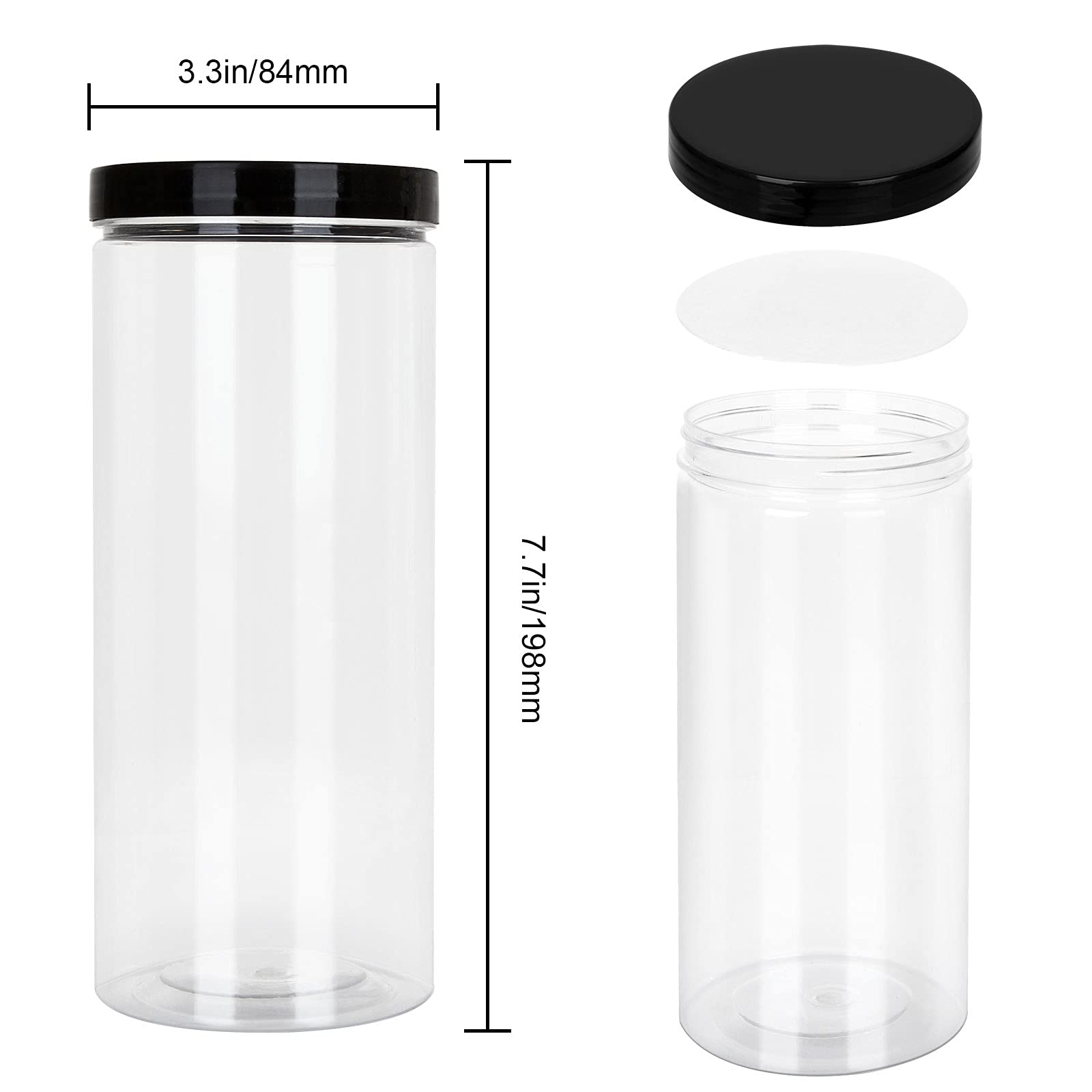 8-Pack 32oz Clear Plastic Jars with Black Lids - BPA Free PET Food Storage Containers for Pantry, Kitchen & Home Organization - Ideal for Dry Foods, Spices, Baking Supplies & Crafts