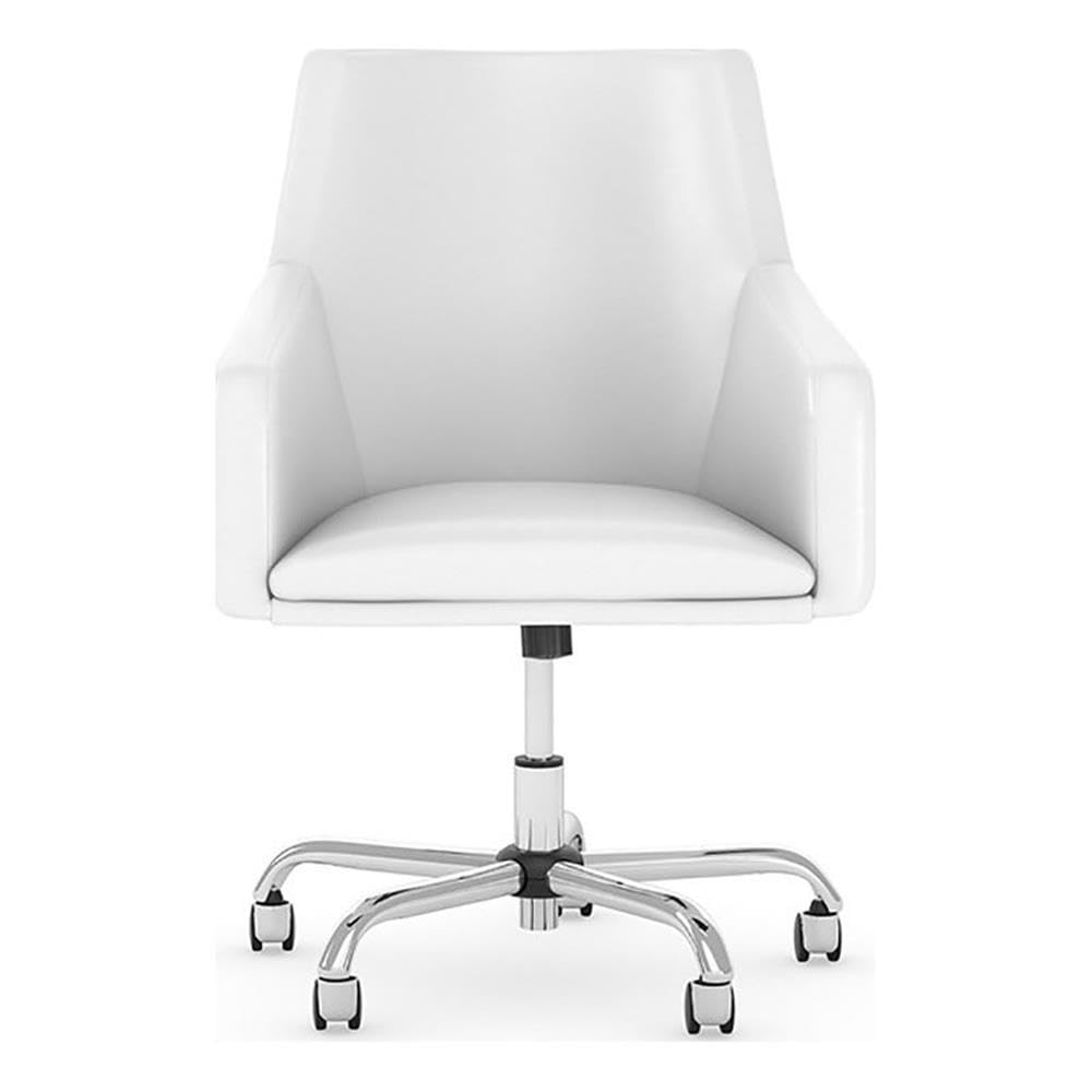 Bush Furniture Cabot Mid Back Leather Box Chair - White Office Chair for Home & Office, Ergonomic Desk Chair with Padded Seat & Back Support for Comfortable Working
