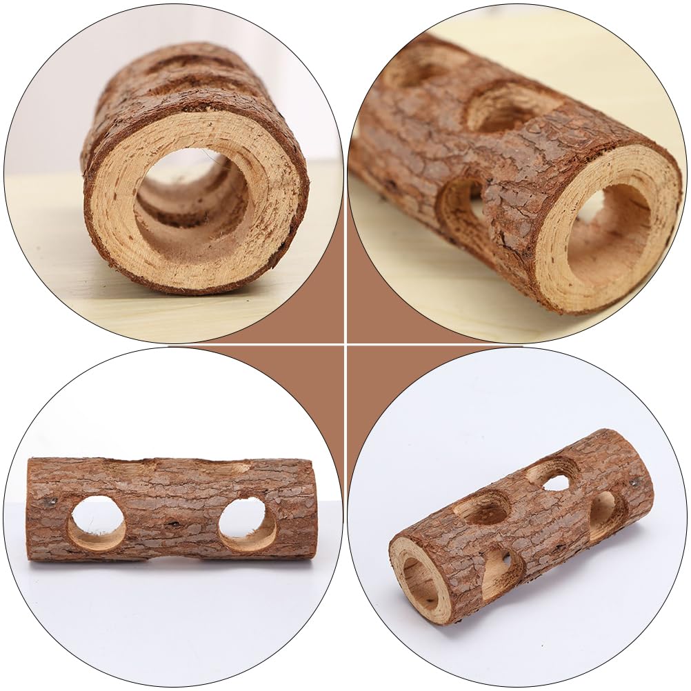 2 Pack Hamster Chew Toys - Natural Wooden Tree Hole Tunnel & Tube for Small Pets - Safe Chewing Exercise for Hamsters, Gerbils, Mice - Perfect for Cage Enrichment and Playtime Activities