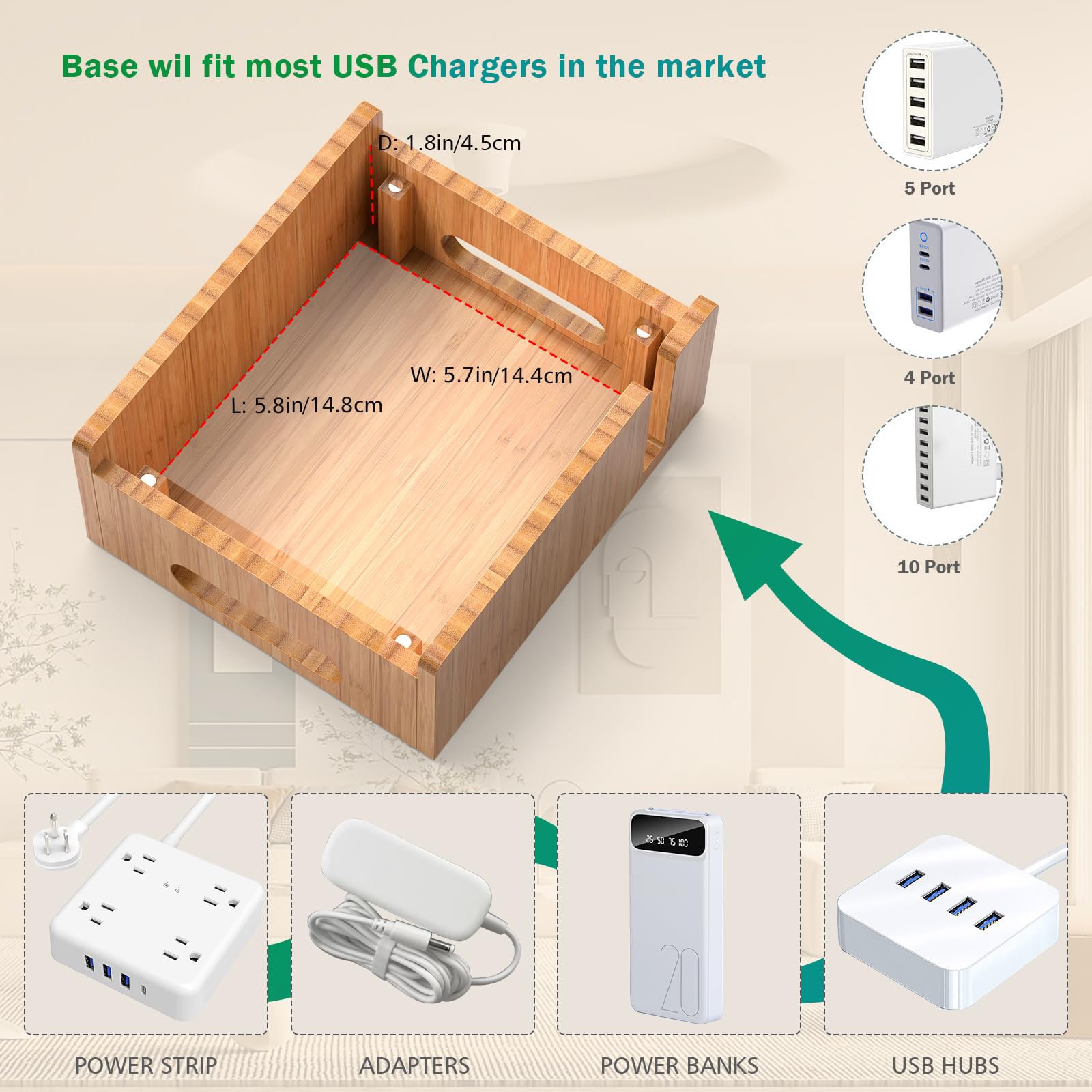 Pezin & Hulin Bamboo Multi-Device Charging Station - 6-in-1 Desk Organizer Dock for iPhone, Samsung, AirPods, Smartwatch & Tablet - Cord Management Solution for Home & Office (No Wall Charger Included)