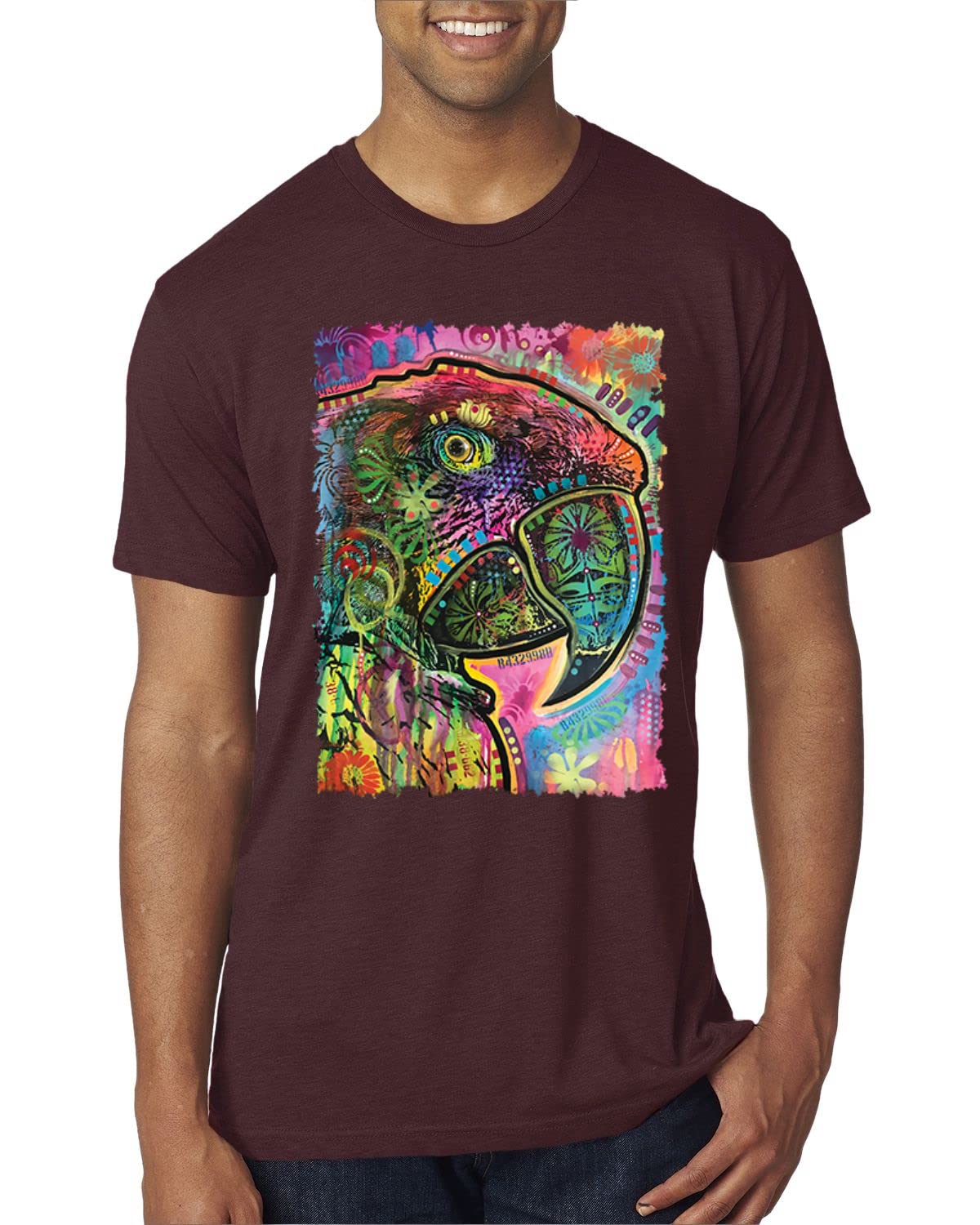 Dean Russo Art Colorful Parrot Tri-Blend T-Shirt for Men - Soft Premium Animal Lover Tee - Perfect for Casual Wear, Gifts & Art Enthusiasts