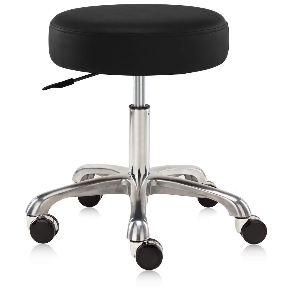Heavy Duty Extra-Wide Adjustable Height Swivel Rolling Stool - NAIA 502 (Black, No Backrest) for Dental Clinic, Salon, Office & Bar | Ergonomic Rolling Chair for Professionals, Hair Stylists & Bartenders
