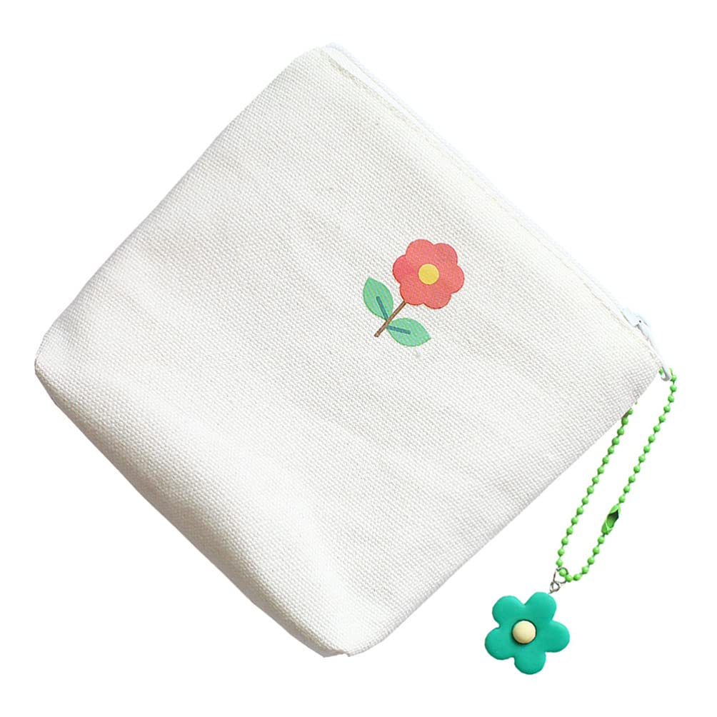 DOITOOL Cute Mini Canvas Zipper Pouch - Napkin Storage Bag, Coin Purse, Makeup Bag & Toiletry Organizer (White) - Perfect for Travel, Daily Essentials & Small Item Storage