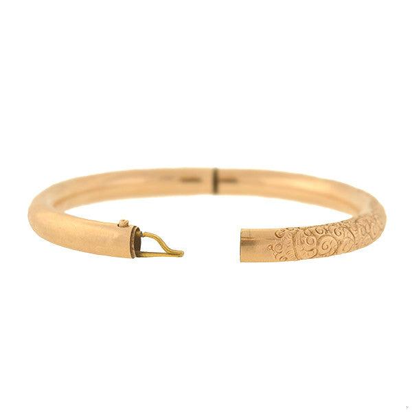 10kt Gold Victorian Repousse Hinged Bangle Bracelet - Elegant Antique Jewelry for Women, Perfect for Weddings, Parties & Special Occasions